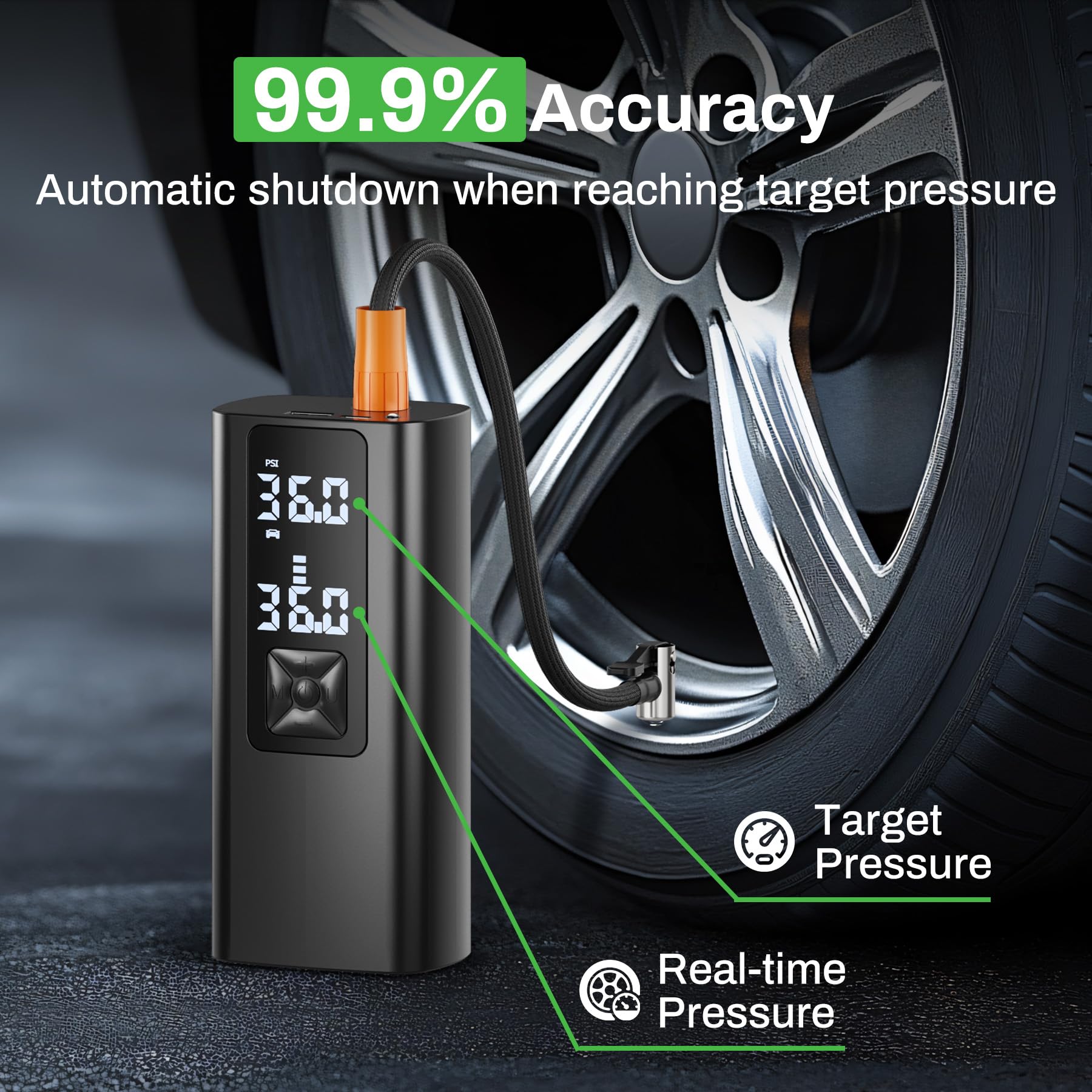 Tire Inflator Portable Air Compressor, Ampbank At003 Auto Air Pump For Car Tires, Tire Inflator 150Psi With 6000Mah Battery, Pre