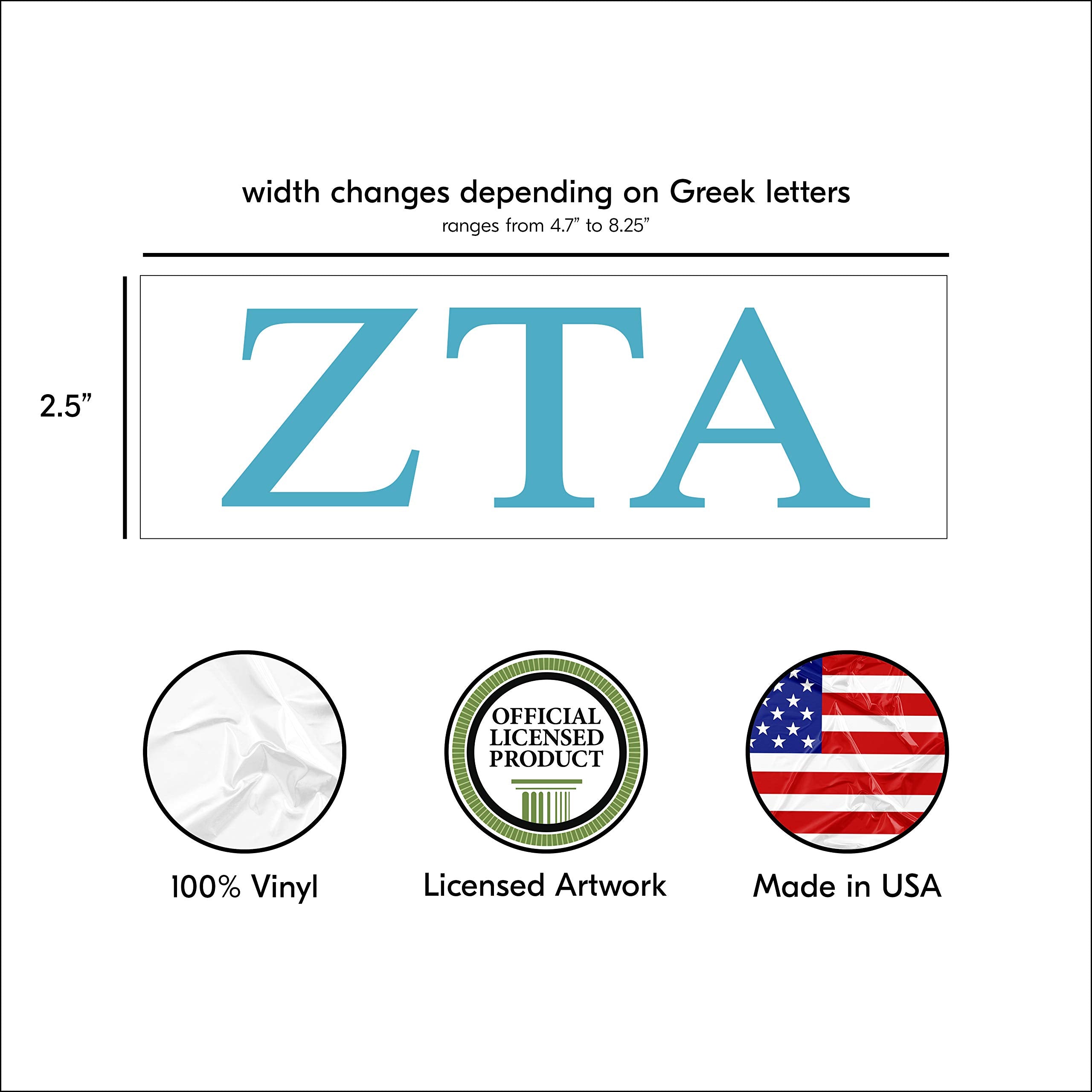 Pro-Graphx Zeta Tau Alpha Sticker Decal, 2.5" Tall, Sky Blue, Vinyl, Model 715834866936
