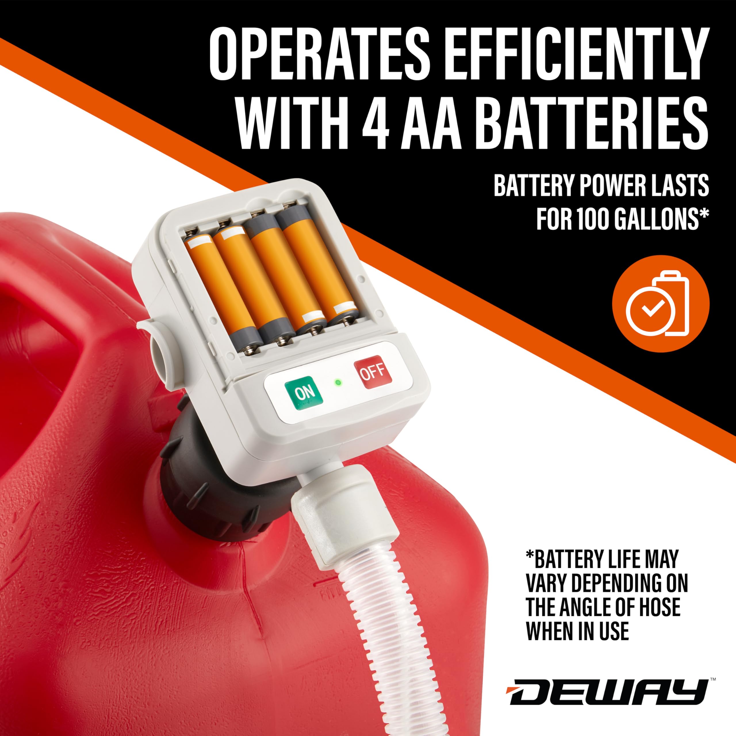 DeWay Fuel Transfer Pump for Gas Can with Basic Clip-On Nozzle | Fast 2.4GPM Flow Rate, Long 51    Tube, Easy 4 AA Battery Power