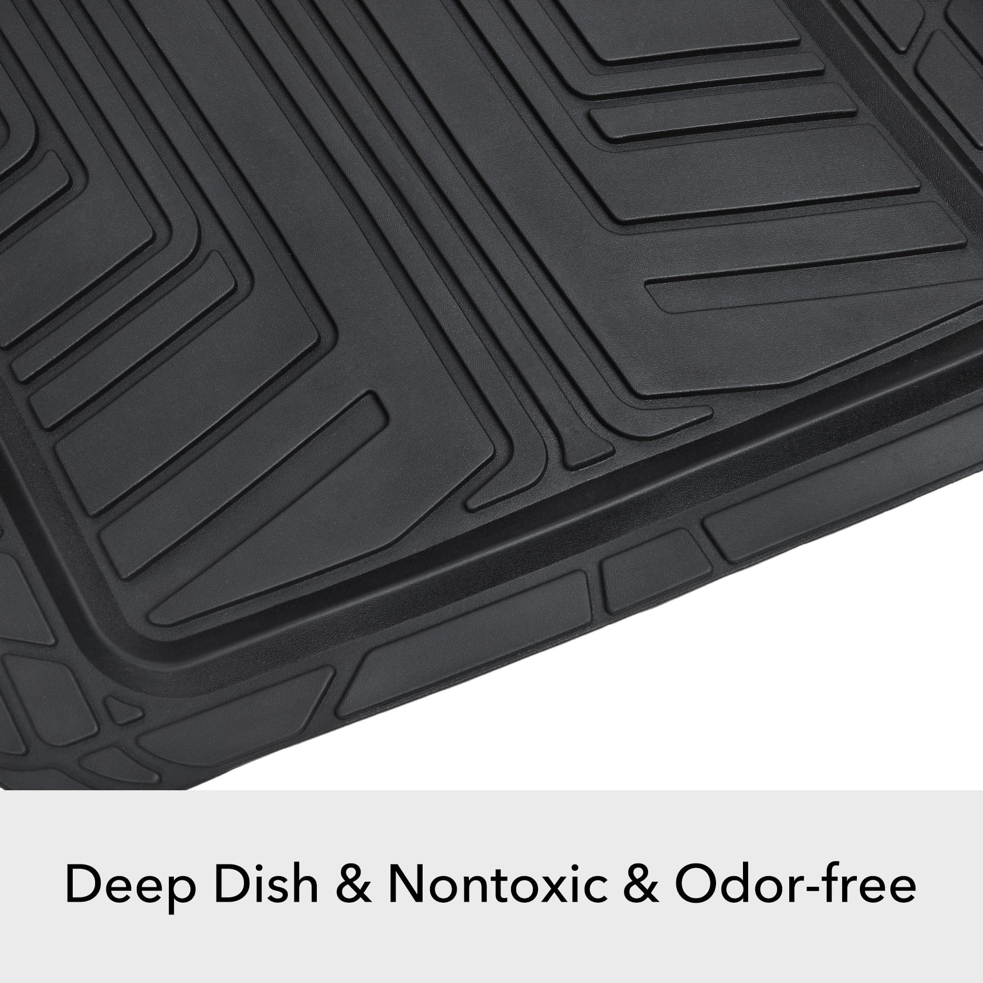 Amazon Basics 2-Piece Premium Rubber Floor Mat For Cars, Suvs And Trucks, All Weather Protection, Universal Trim To Fit,Black