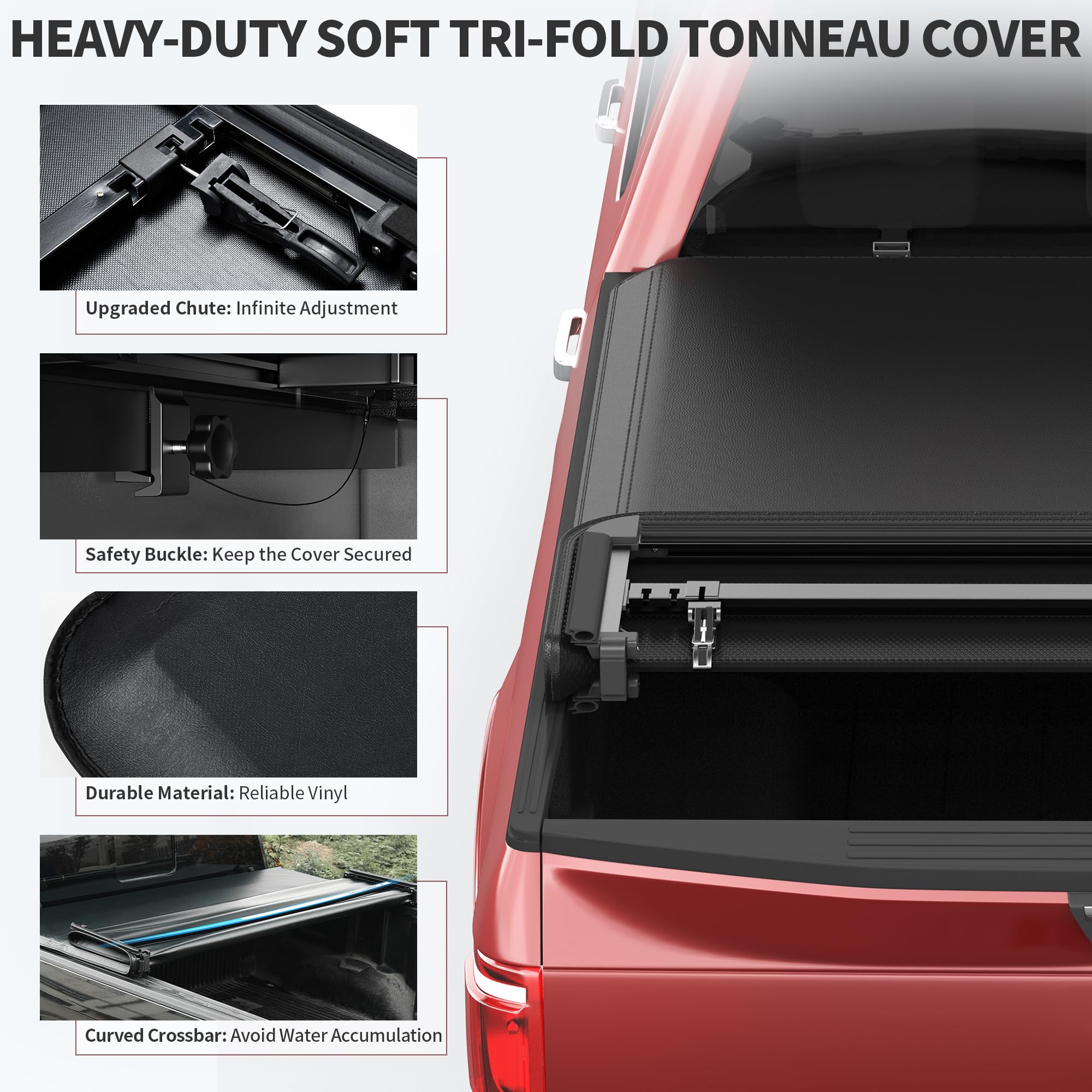 OEDRO Soft Quad Fold Truck Bed Tonneau Cover Fits for Chevy Silverado/GMC Sierra 1500 New Body Style 2007-2013 Without Multi-Fle