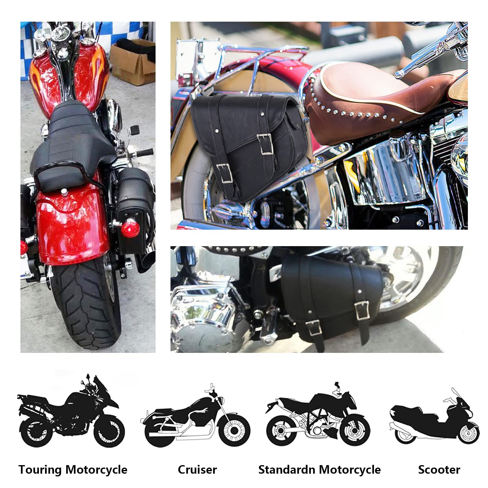 GARGOYLE BELLS Leather Motorcycle Saddle Bag - Left Side Black Swing Arm Bag for Softails & Choppers