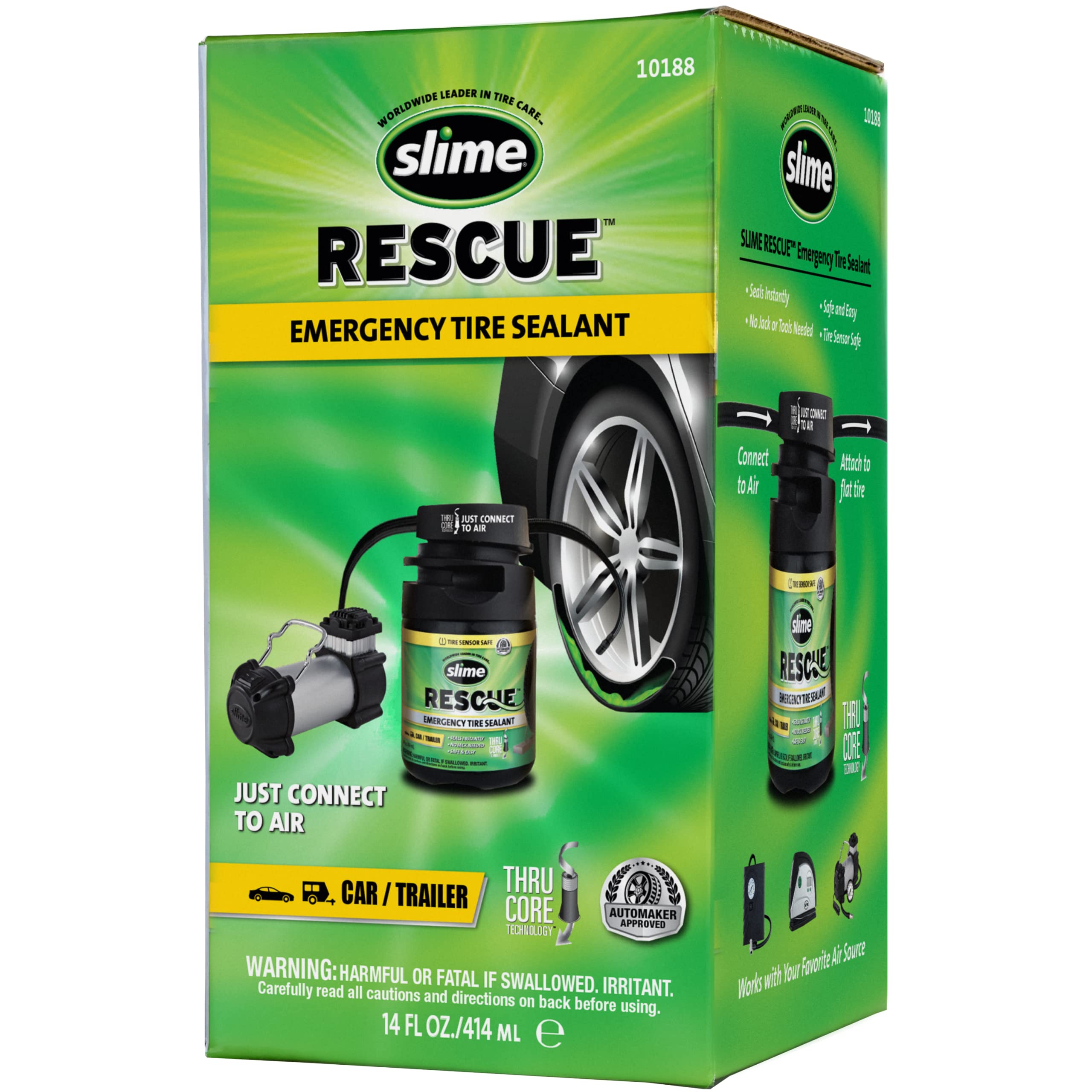 Slime 10188 Flat Tire Puncture Repair Sealant, Rescue, Emergency Repair for highway vehicles, universal fit, Non-toxic, eco-frie