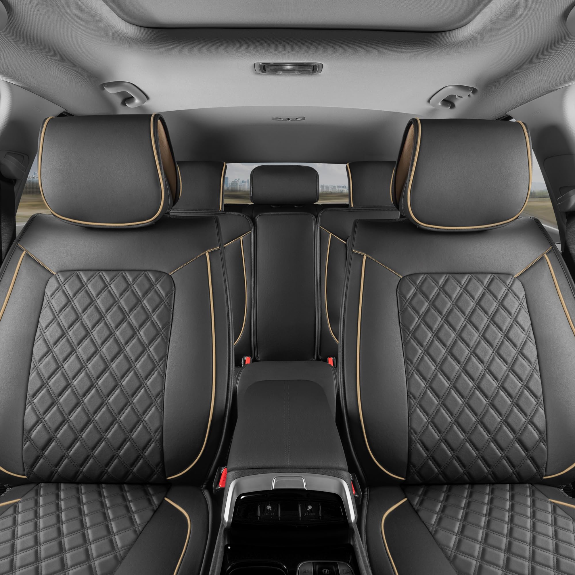 MotorBox Prestige Faux Leather Seat Covers - Semi-Custom Fit Car Seat Covers Full Set - Seat Covers for Trucks & SUV PU Leather