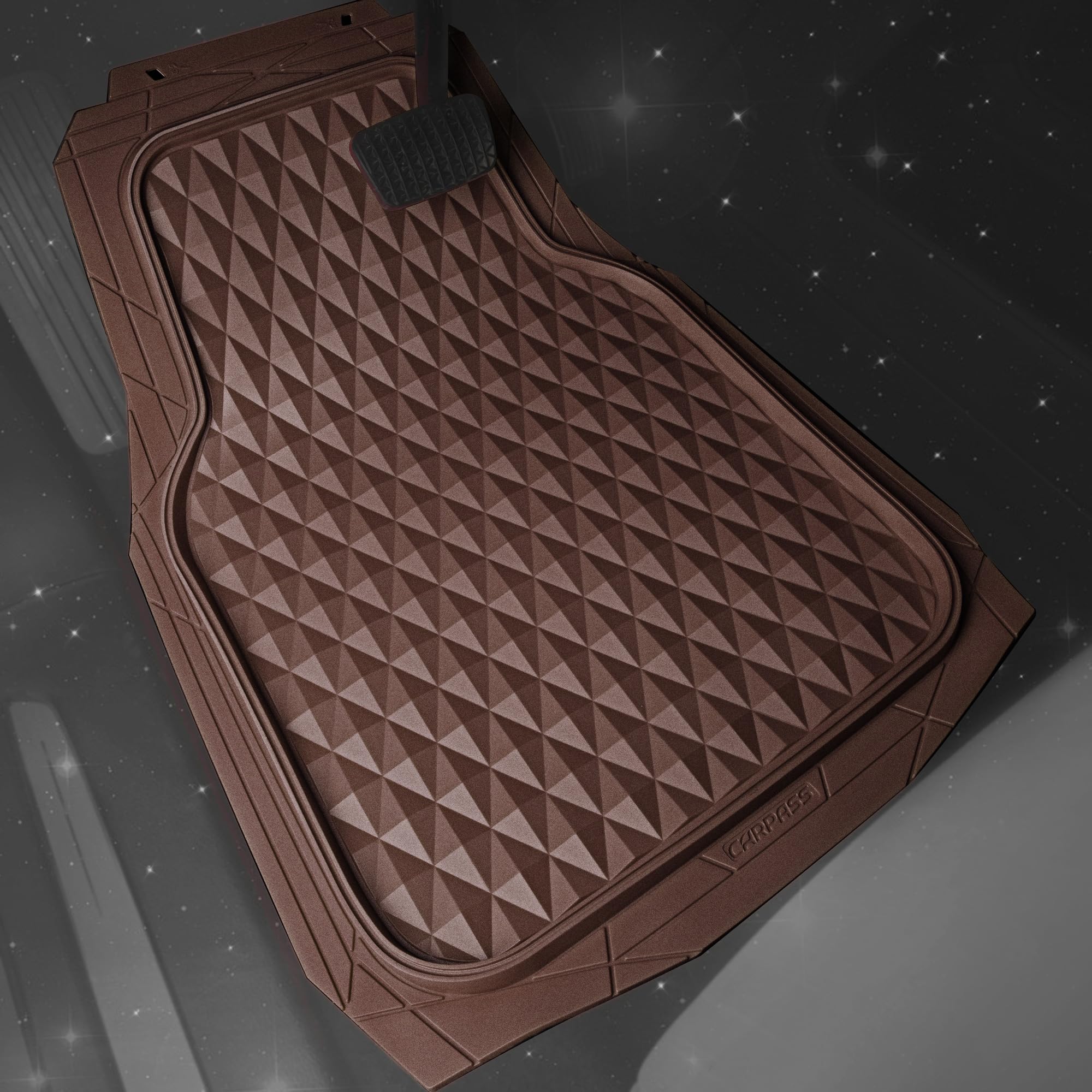 CAR PASS Heavy Duty Rubber Car Mats, 3-Piece Set, All-Weather, Anti-Slip, Brown, Universal Fit for Sedan, SUV, Truck, Model JD777