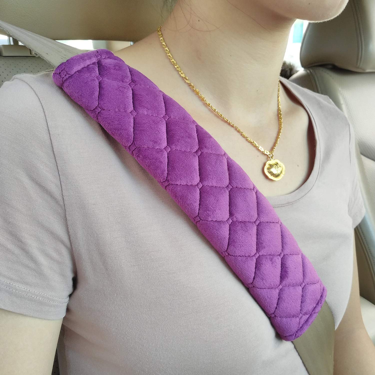 Mikafen 4 Pack Universal Car Seat Belt Pads, Adult Seat Belt Shoulder Strap Covers Harness Pad For Car/Bag,Soft Comfort Helps Protect You Neck Shoulder From The Seat Belt Rubbing (4Pack-Purple)
