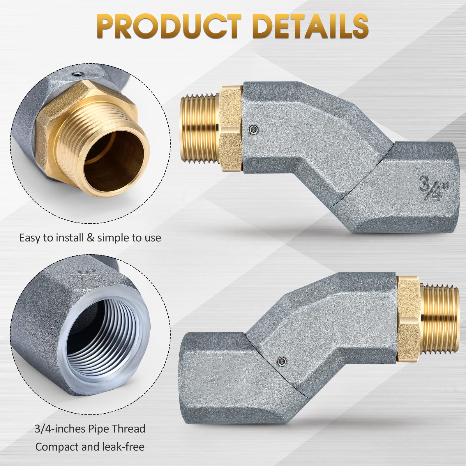 3 Pcs Fuel Hose Swivel Zinc Alloy 360 Rotating Connector for Fuel Transfer Pump Nozzle Multi Plane Fuel Plane Swivel Kit (3/4 In