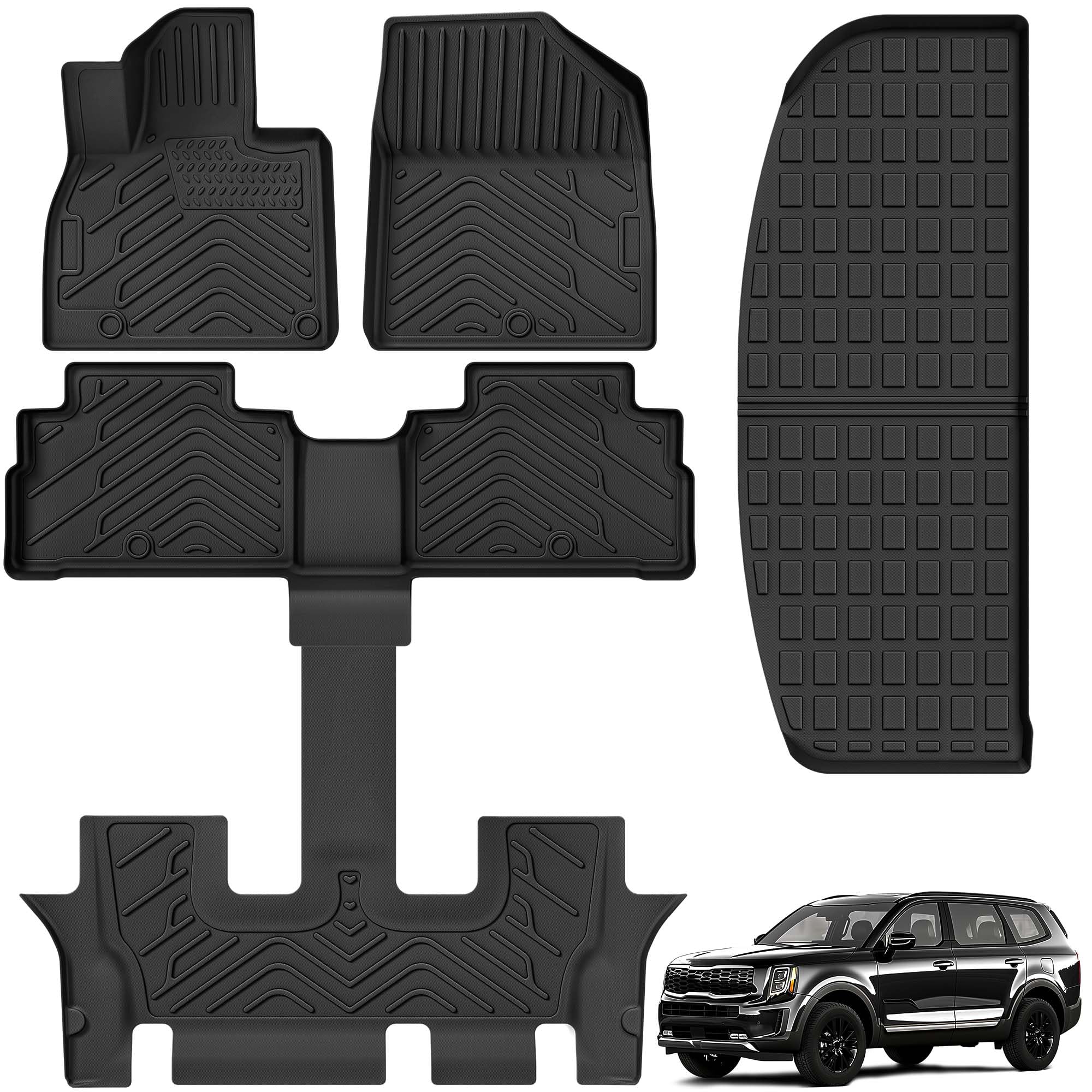 AUTOSAVER88 Floor Mats & Cargo Liners Fit for Kia Telluride 7/8 Seats 2025 2024-2020, All Weather TPE Custom for Floor Liners Tr