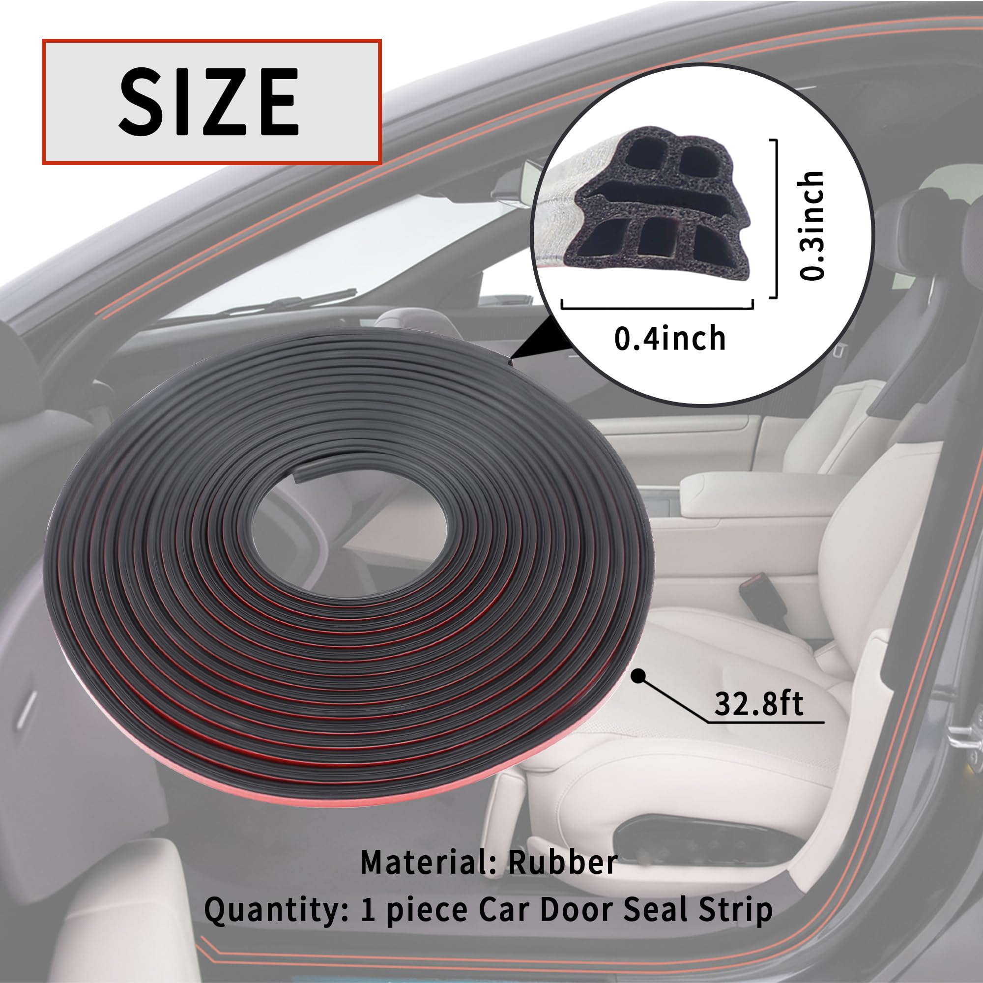 SSNNUU Car Door Rubber Seal Strip, 32.8Ft Weather Stripping, Upgrade 3 Layer Sound-Proofing, Universal Rubber for Door, Trunk, Hood