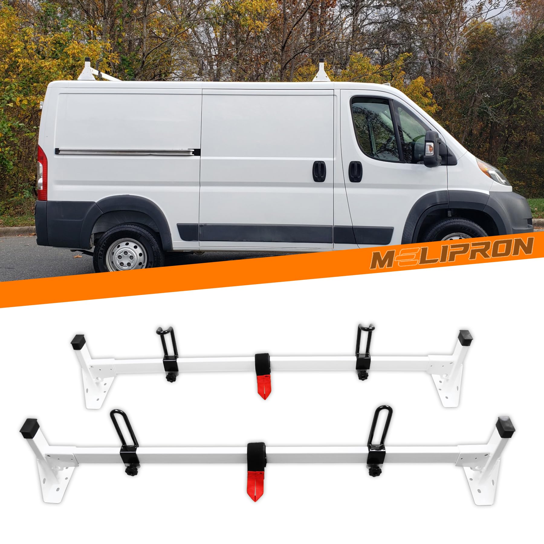 MELIPRON Van Roof Rack Fit for 2015-2024 Ford Transit 150 250 350, Low/Mid/High Roof, Steel Ladder Rack for Cargo Van, 2 Crossba