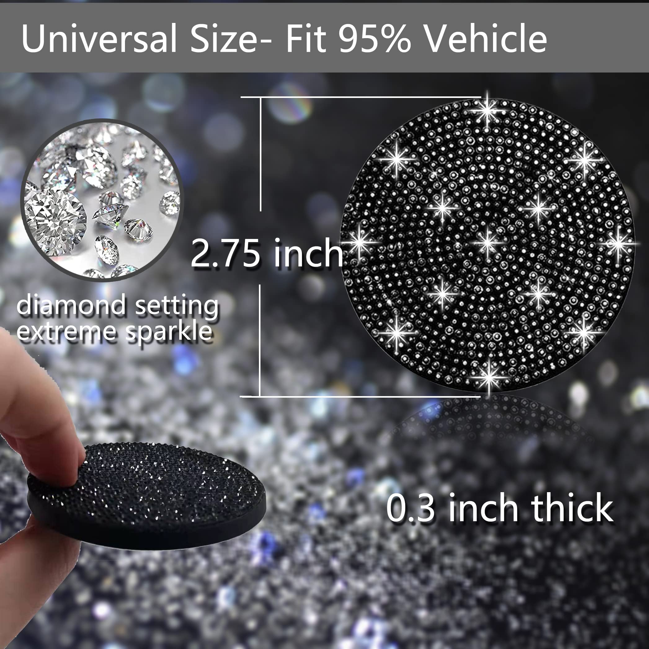 4Pcs Bling Car Coaster, Universal Bling Car Interior Accessories For Women, 2.75 Inch Silicone Anti-Slip Shockproof Fashion Vehi