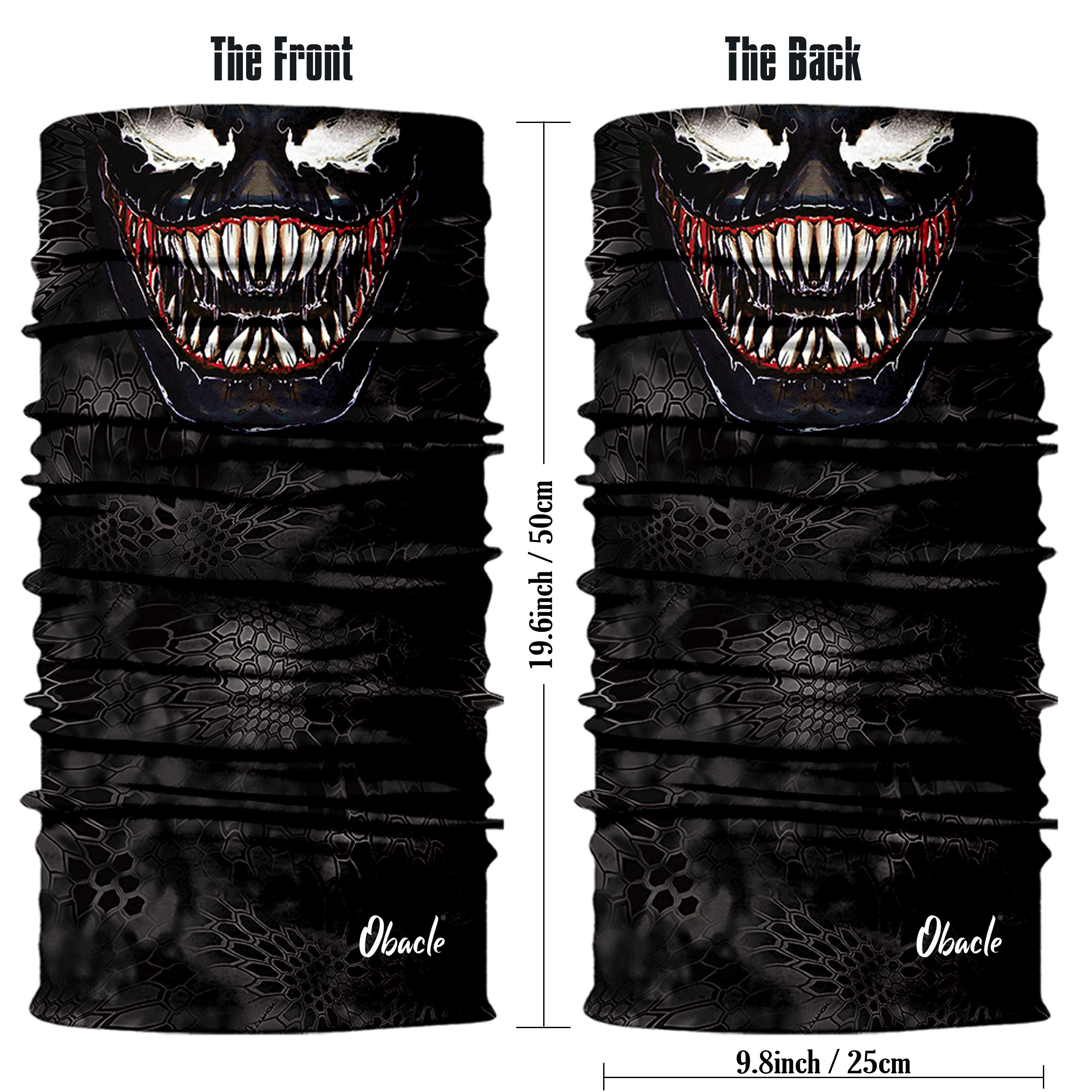 Obacle Face Mask Bandana - Durable Polyester Neck Gaiter, One Size, Teeth Open Mouth White Eyes for Dust, Wind & Sun Protection