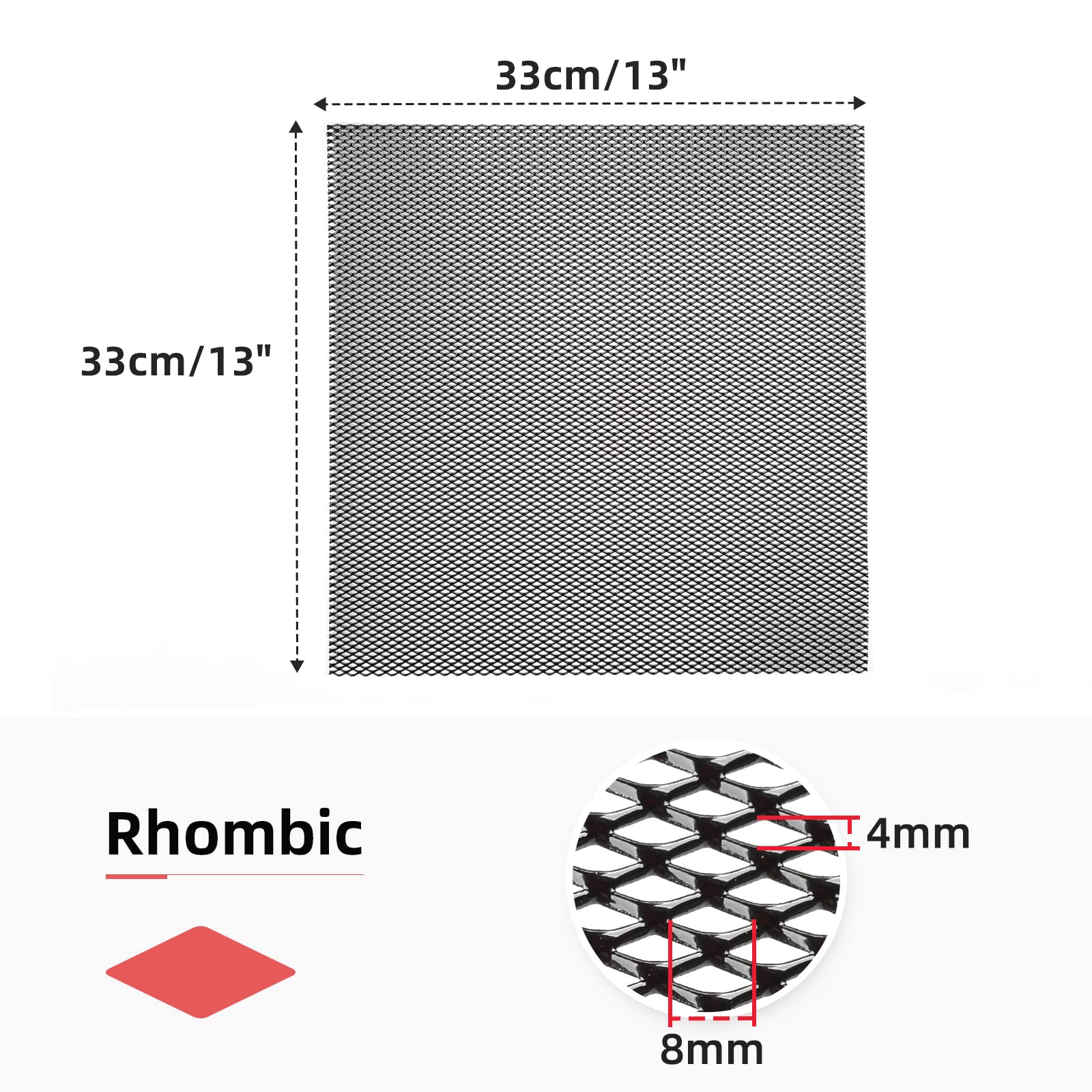 AggAuto Universal 13''x13'' Car Grill Mesh - Aluminum Alloy Automotive Grille Insert Bumper Rhombic Hole 4x8mm, 3Pcs One of the