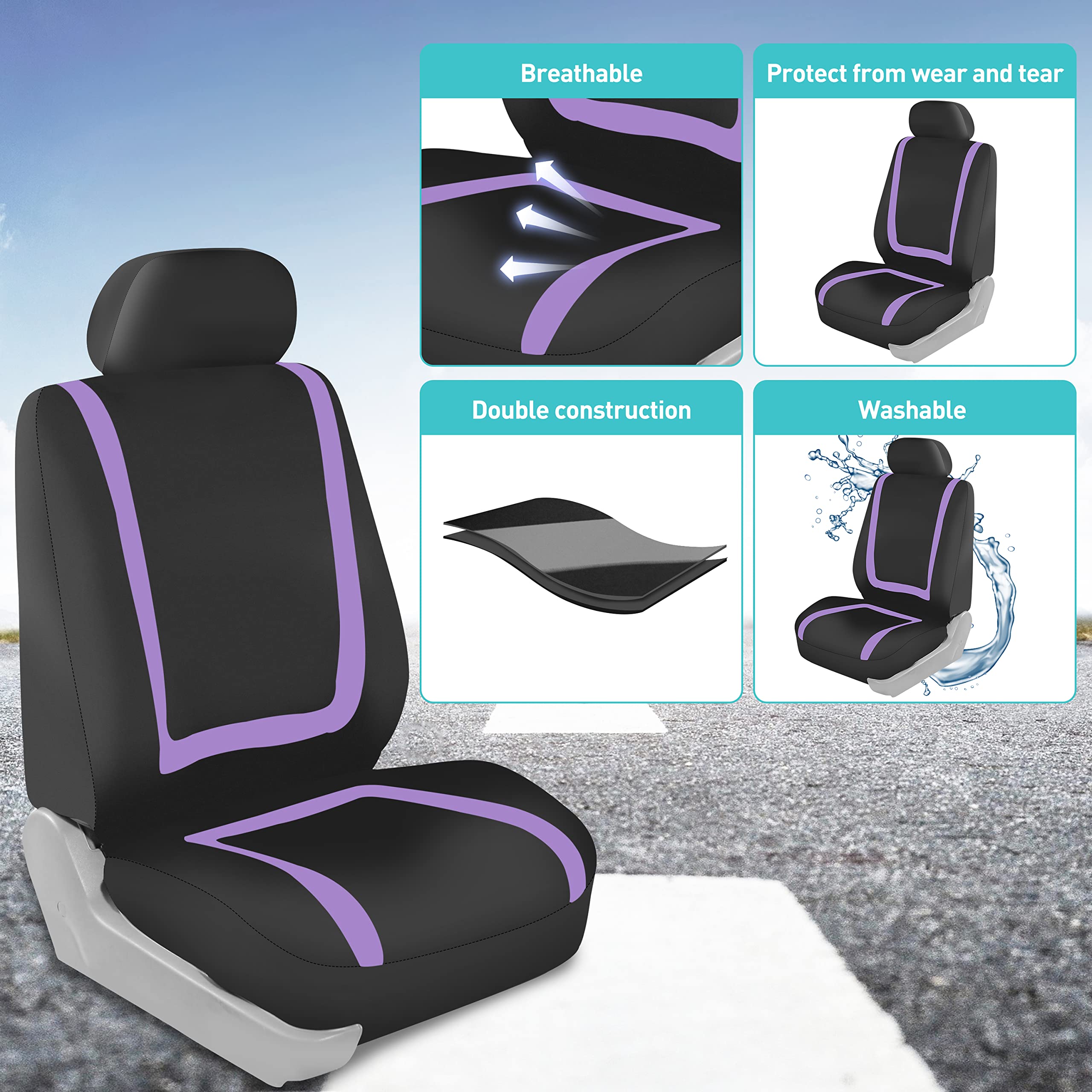 Fh Group Car Seat Covers Front Set In Cloth - Car Seat Covers For Low Back Car Seats With Removable Headrest,Universal Fit,Autom
