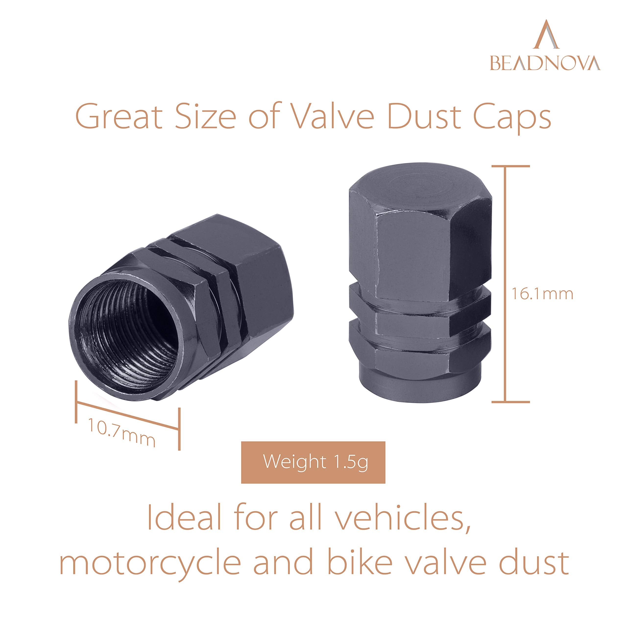Beadnova Valve Stem Caps Aluminum Chrome Caps For Tires Valve Caps (12Pcs Pack,Gun Gray)