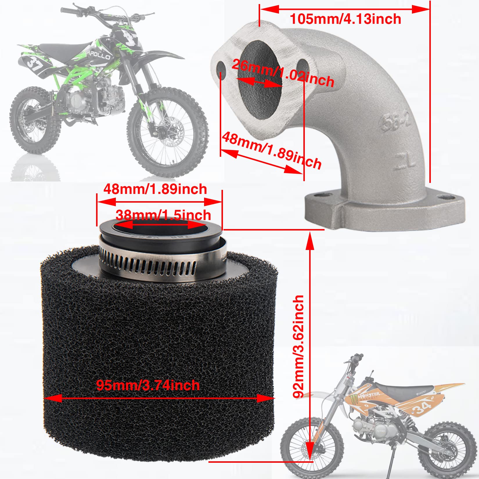 Vm22 26M Carburetor With Air Filter Intake Compatible With Pipe Pit Dirt Bike Motorcycle 110Cc 125Cc 140Cc Lifan Yx Zongshen Pit Dirt Bike Crf70 Xr50 Klx Bbr Apollo Thumpstar Braaap Atomic Dhz Ssr