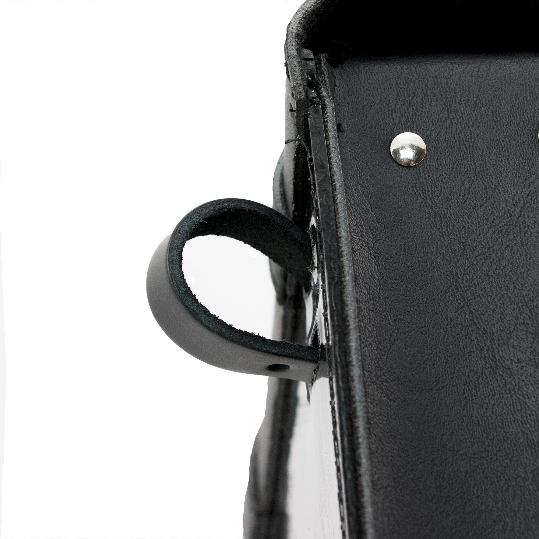 Willie & Max Black Synthetic Leather Motorcycle Swingarm Bag for Sportsters/Dual Shock Models - Nickel Buckle - Made in USA [597