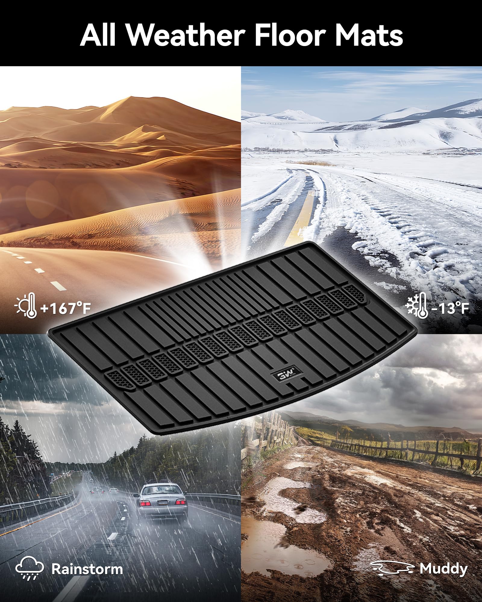 3W Cargo Liner for Jeep Grand Cherokee L (2021-2025) - Heavy Duty TPE All Weather Trunk Mat, Black, Model 21035-1TM-TPE-FBA