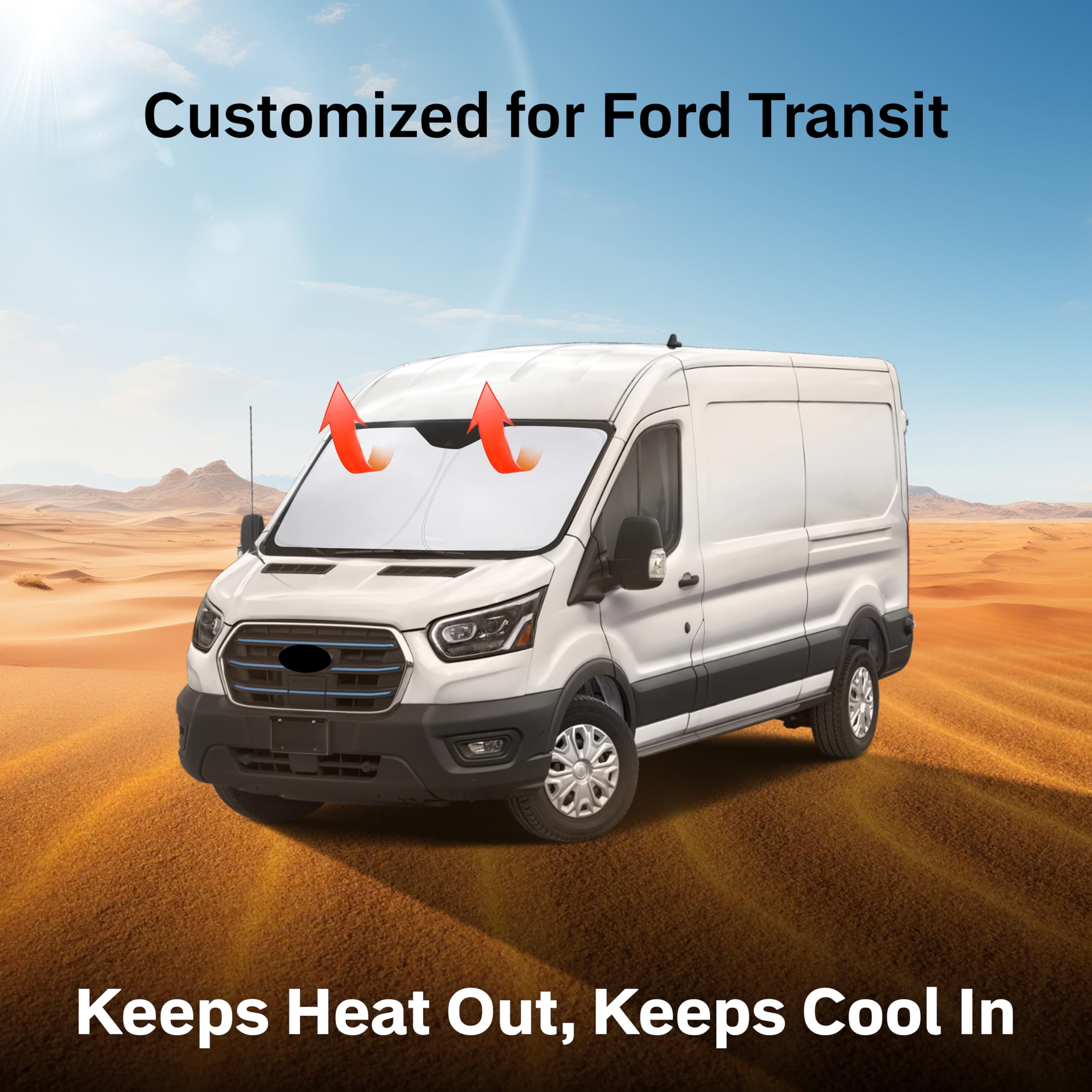 For Ford Transit 2015-2024 2025Windshield Sunshade Compatible-Econour 240T Polyester Material Cars Sun Visor Reflector Blocks Uv