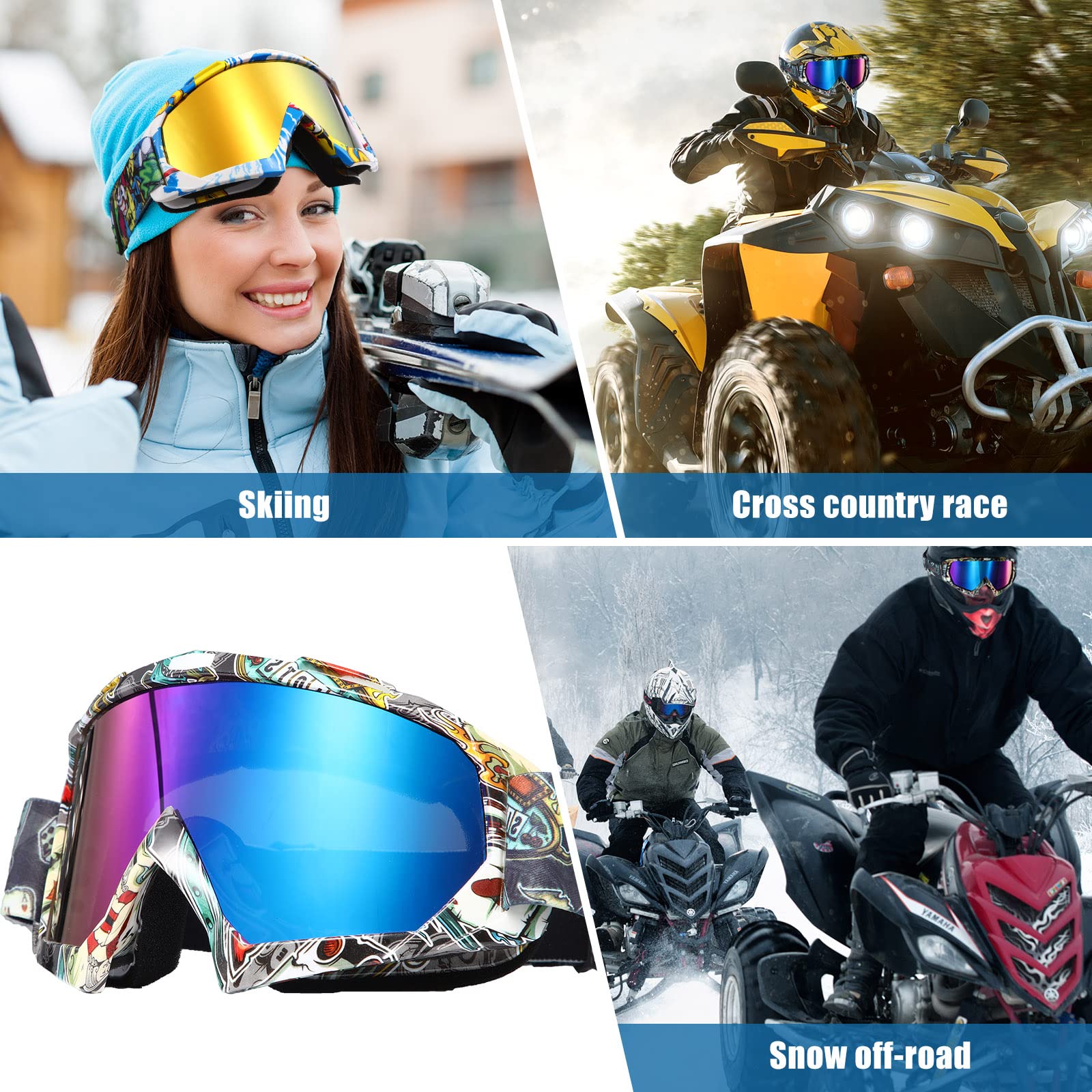 Fiada 2 Pcs Atv Goggles For Adults Dirt Bike Goggles Anti Fog Motorcycle Ski Motocross Glasses For Men Women Riding Racing (Classic)