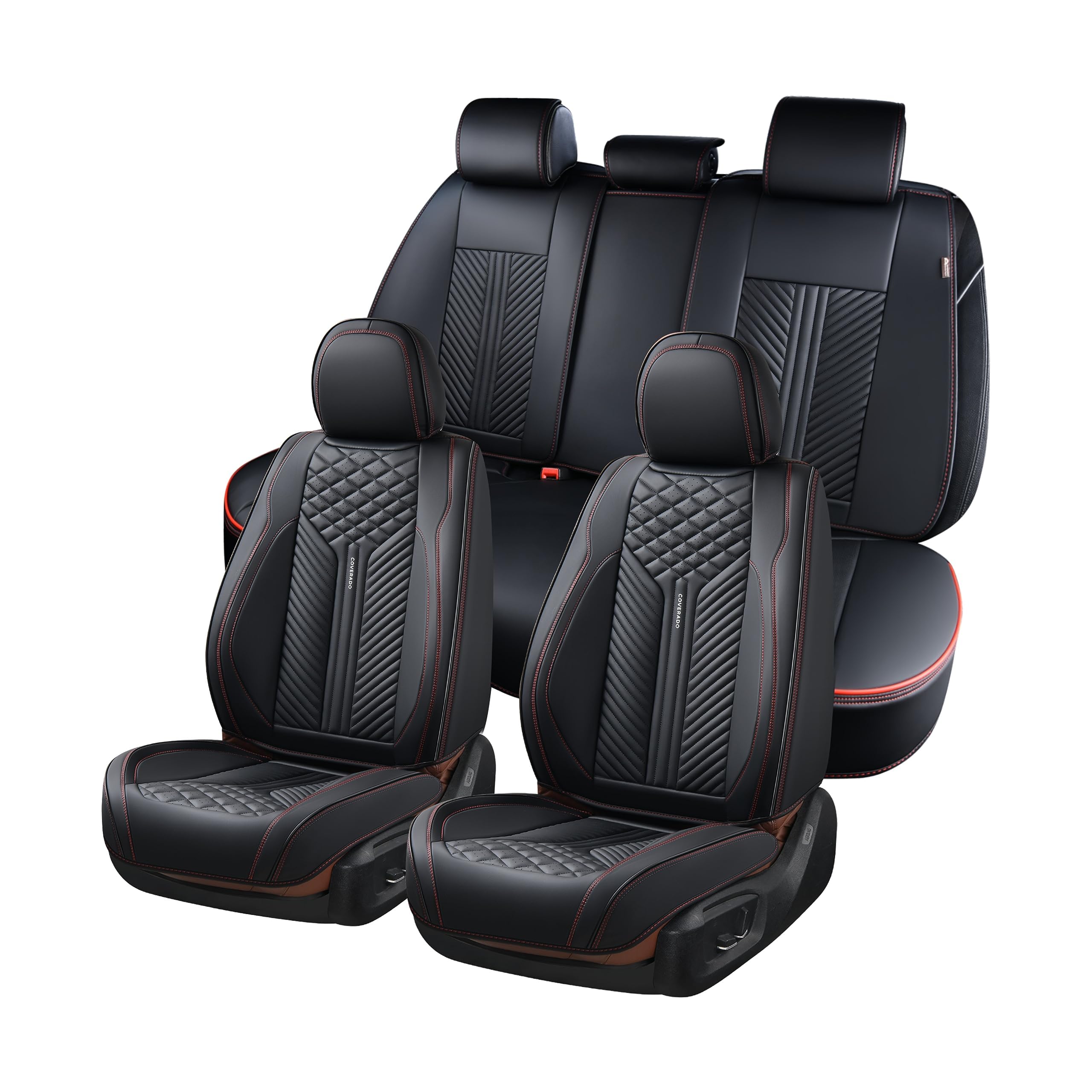 Coverado Car Seat Covers Full Set, 5 Seats Leather Seat Covers For Cars, Waterproof Front And Rear Car Seat Protectors Cushions