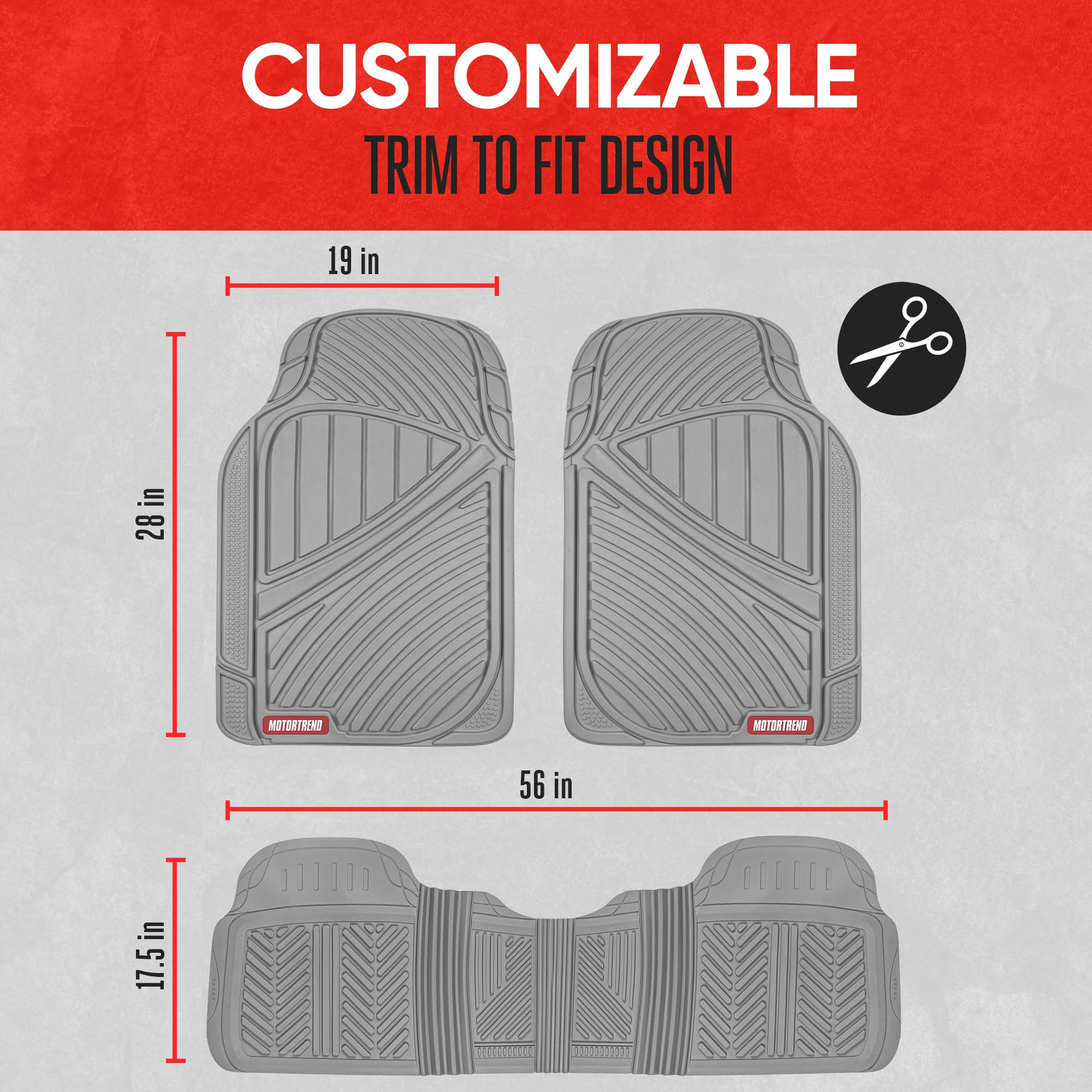 Motor Trend Flextough Performance All Weather Rubber Car Floor Mats With Cargo Liner - Full Set Front & Rear Odorless Floor Mats