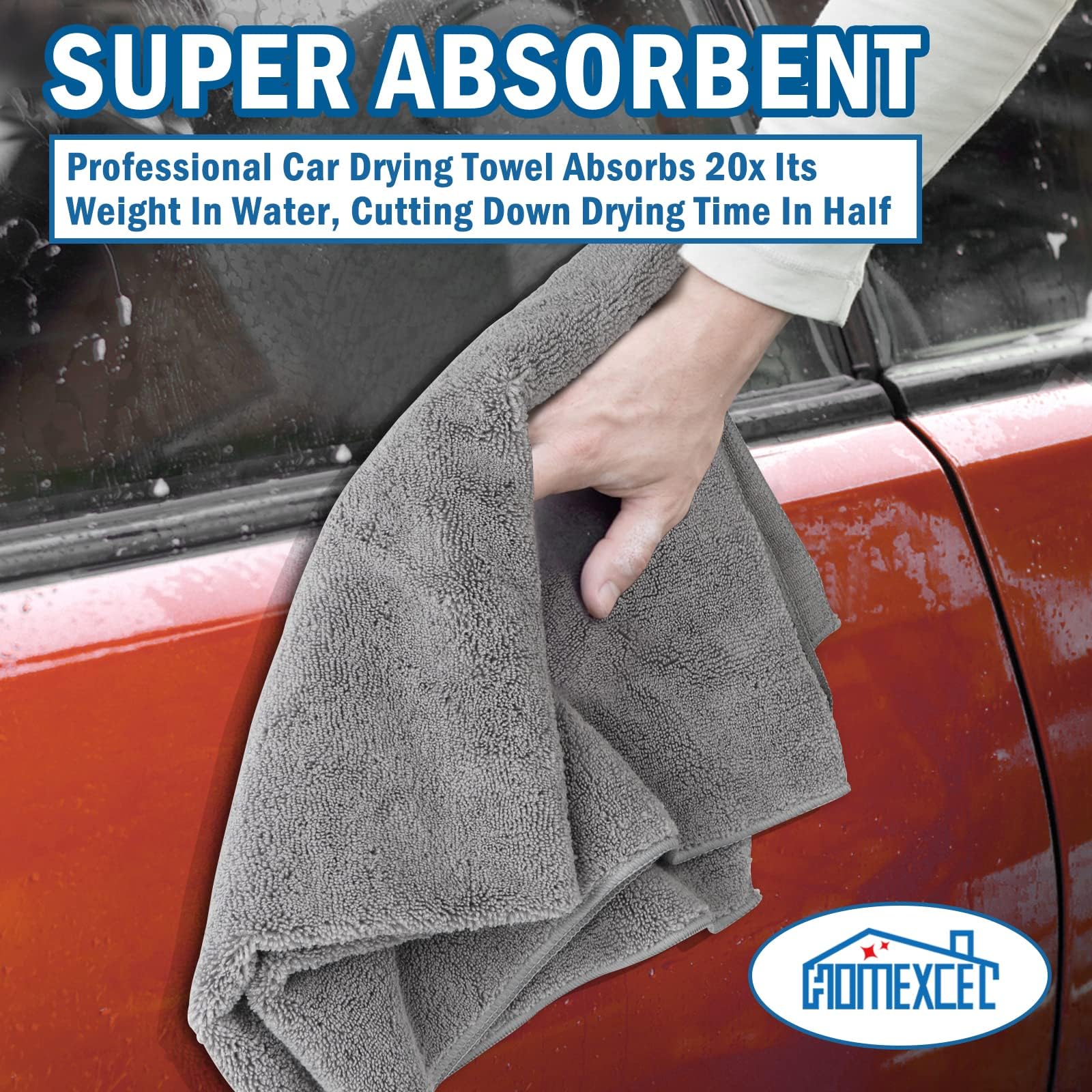 HOMEXCEL Microfiber Car Drying Towels 4 Pack, Lint Free, 31"x24", Grey, Highly Absorbent for Cars, SUVs, RVs, Trucks, and