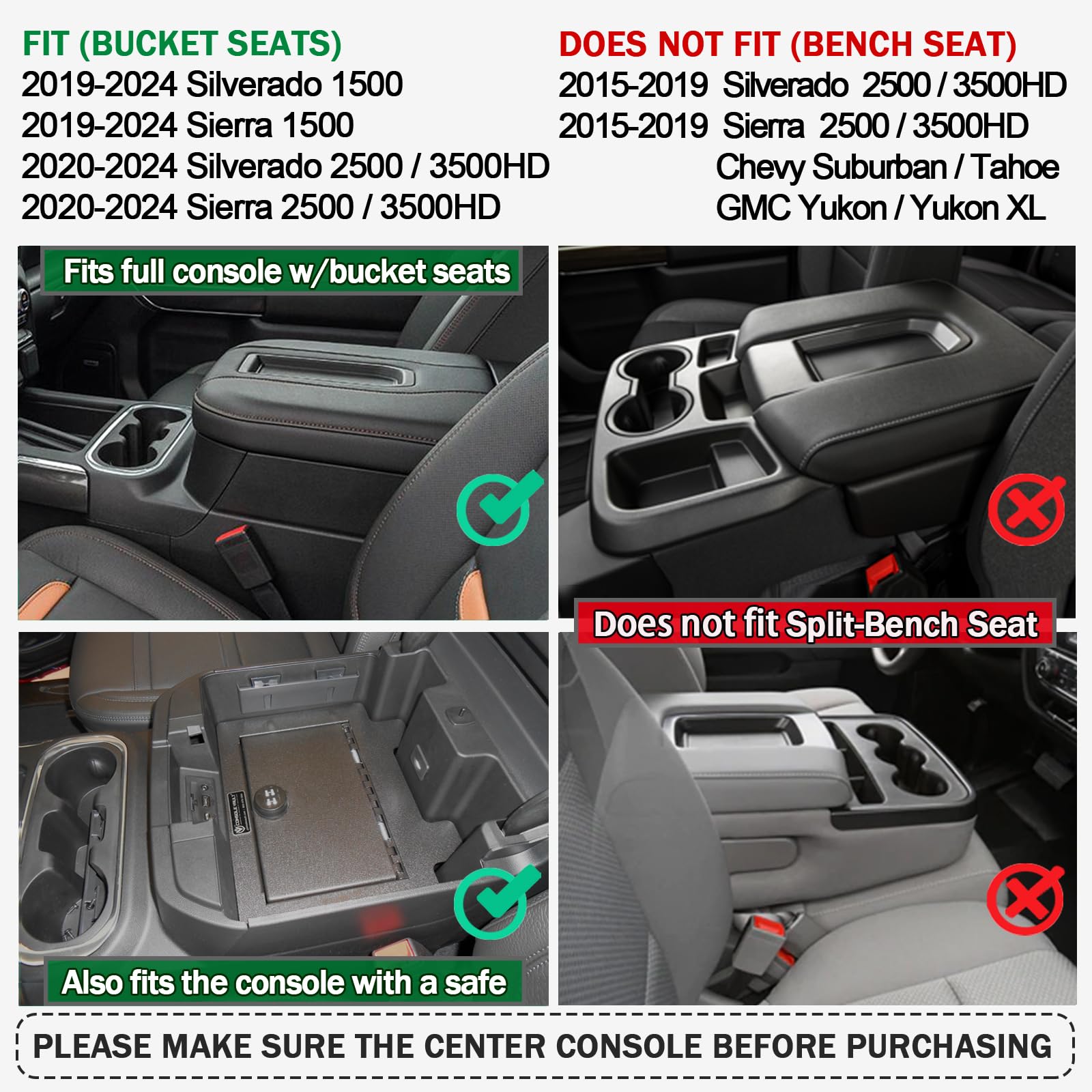 TOPINSTALL Red Center Console Tray for 2019-2023 Chevy Silverado/GMC Sierra Bucket Seats - Rubber Accessory