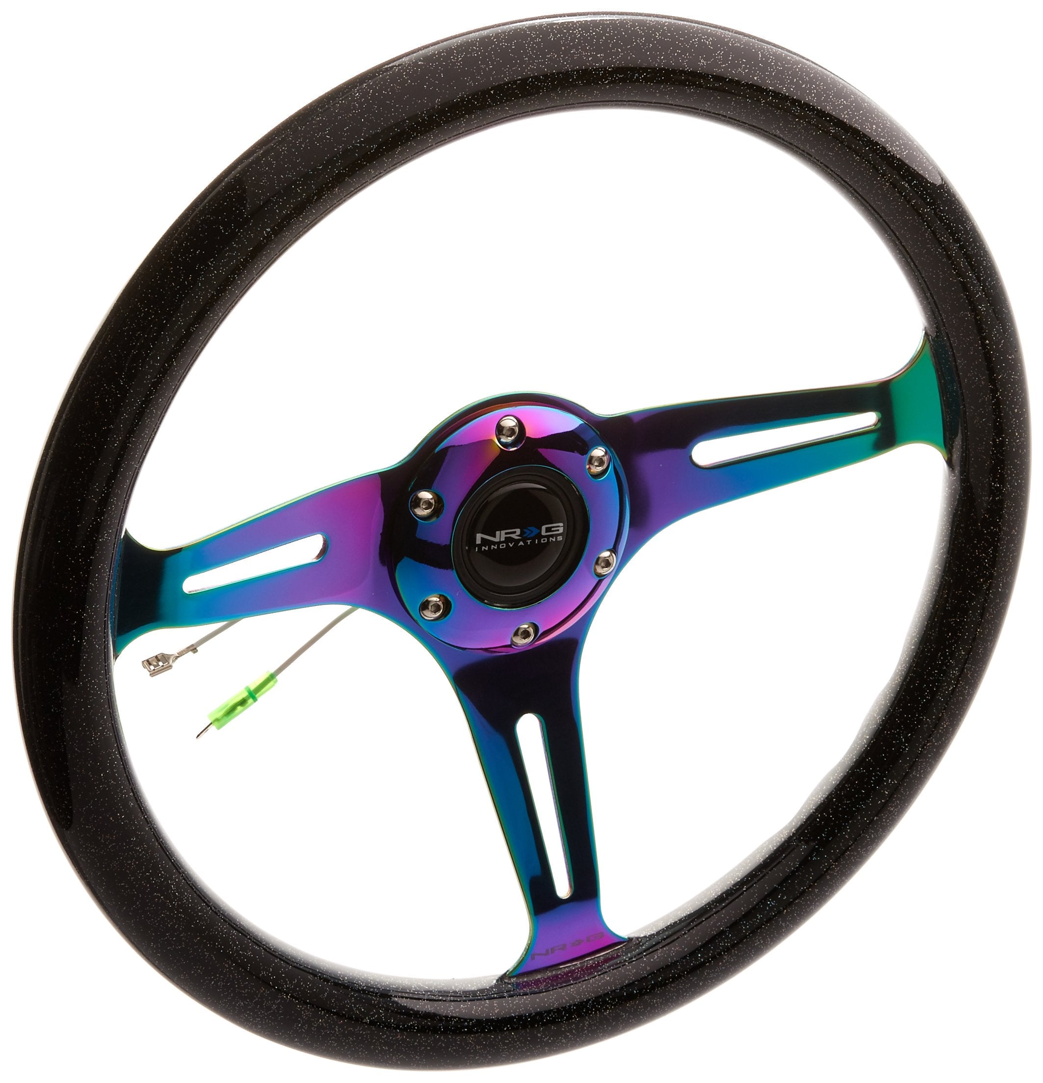 NRG Innovations ST-015MC-BSB ''Galaxy'' Classic Wood Grain Wheel (350mm 3 Neochrome spokes - Black Sparkled Color)