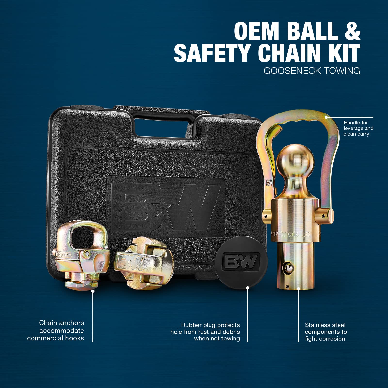 B&W Trailer Hitches Gooseneck Ball & Safety Chain Kit - Rubber, Model GNXA2062 for Ram Trucks