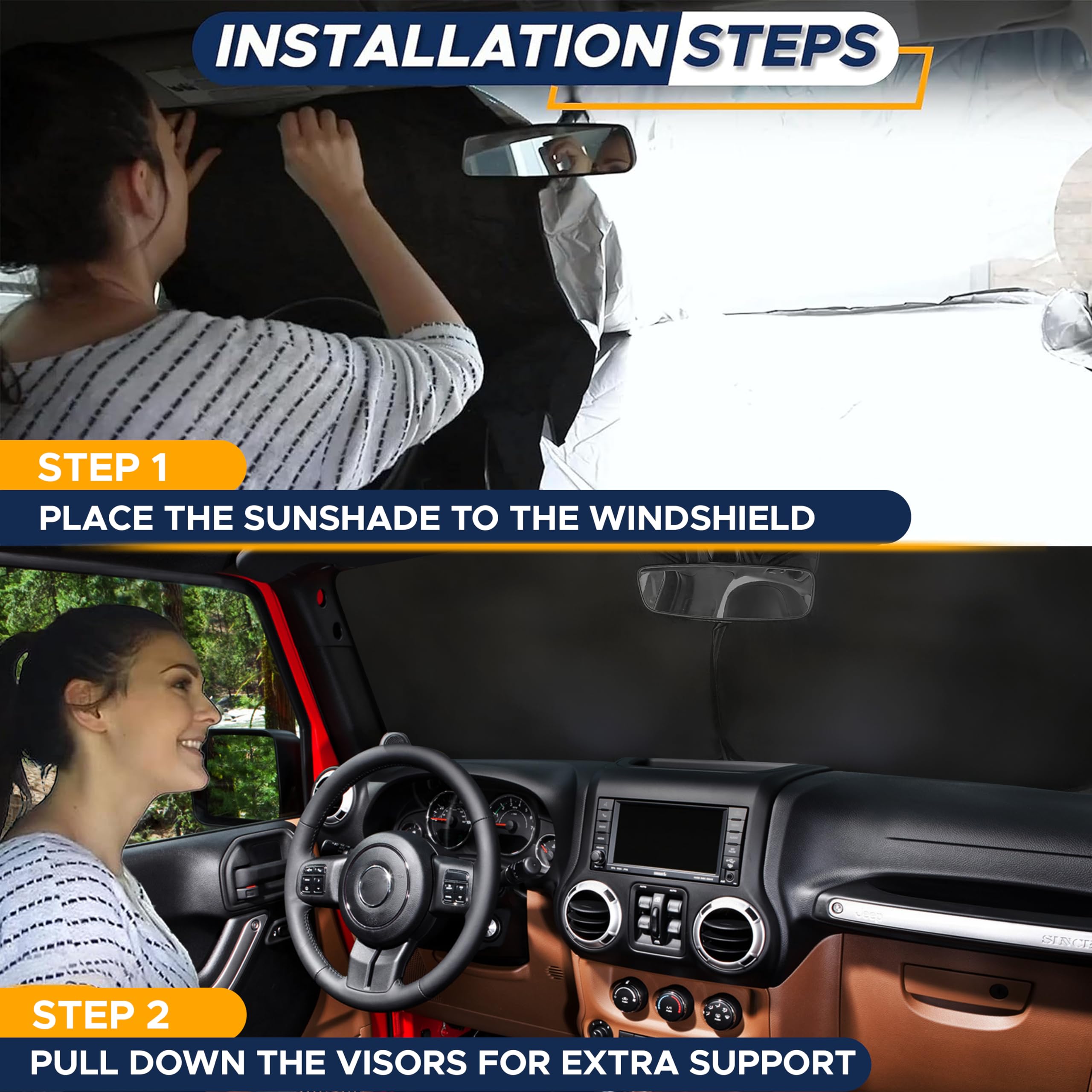 Econour Jeep Windshield Sunshade | Sun Visor For Uv Rays & Heat Protection | Suitable For Wrangler, Compass, Gladiator & Renegad