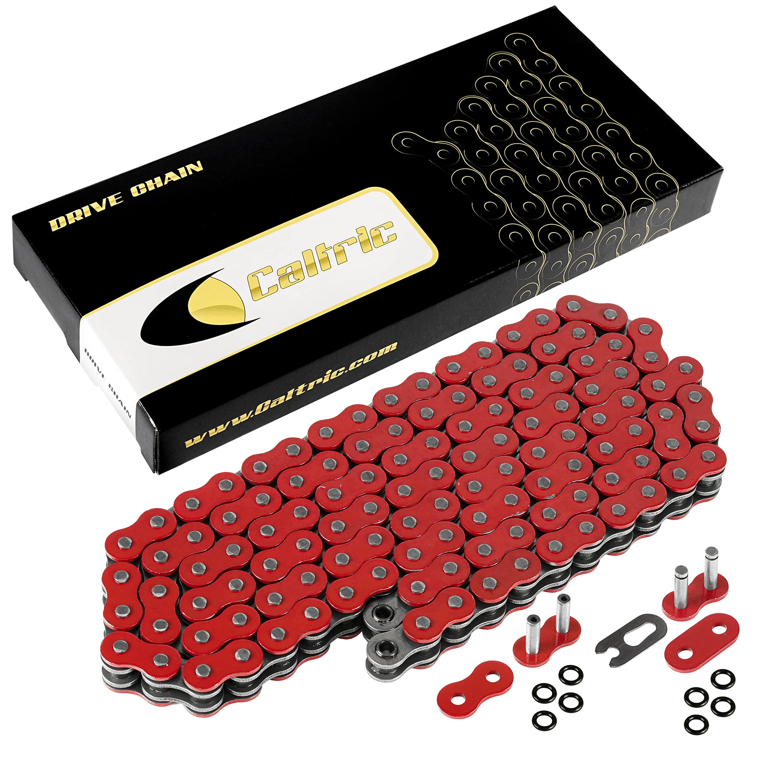 Caltric Red 520-Pitch 120-Links O-Ring Drive Chain Compatible with ATV/UTV/Quad/Side X Side/Motorcycle/Dirtbike/with Rivet and C