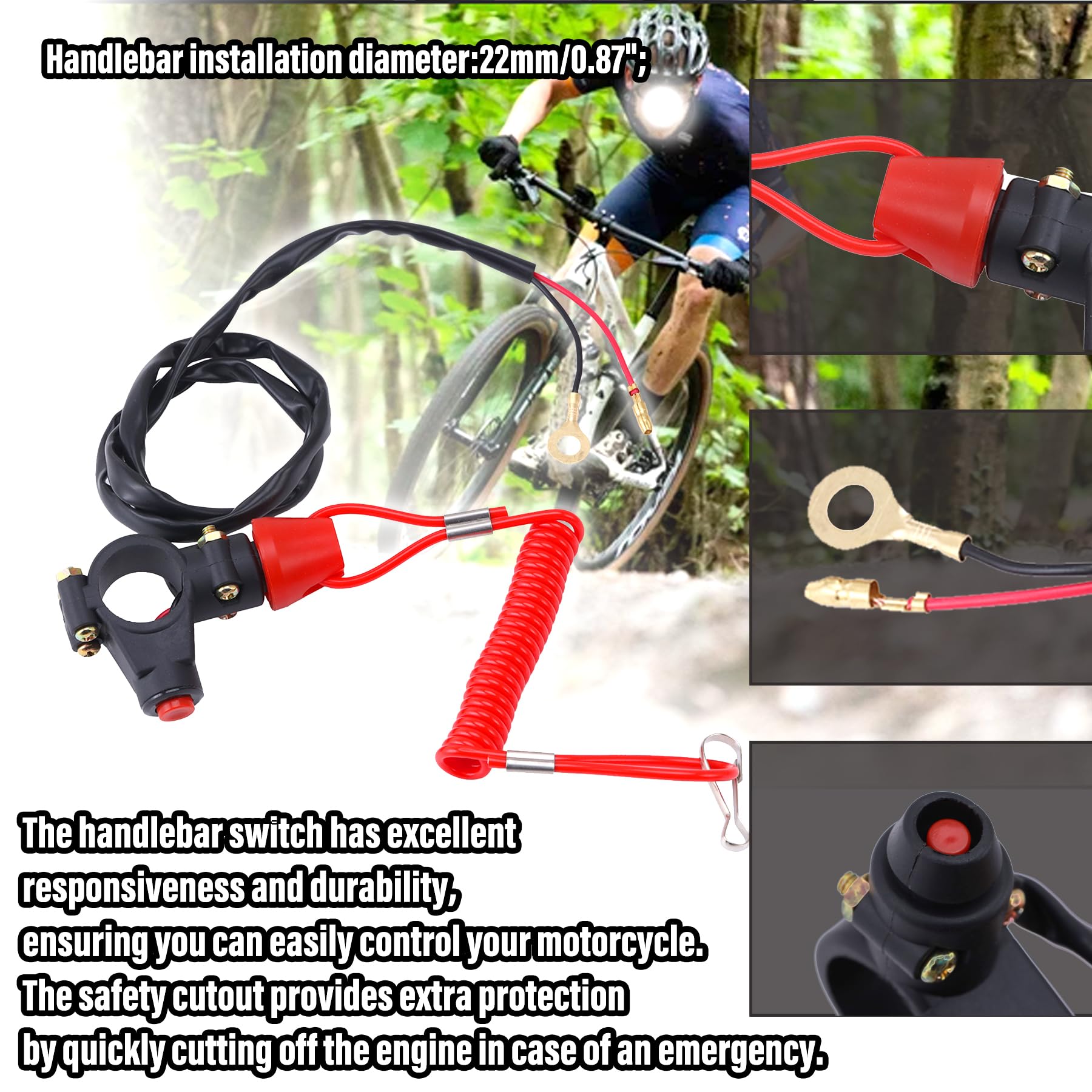 PLAXNS 7/8'' 22mm Handlebar 2 Wire Tether Kill Switch Replacement for 110cc 125cc Taotao Dirt Pit Bike ATV 4 Wheeler Quad Trail