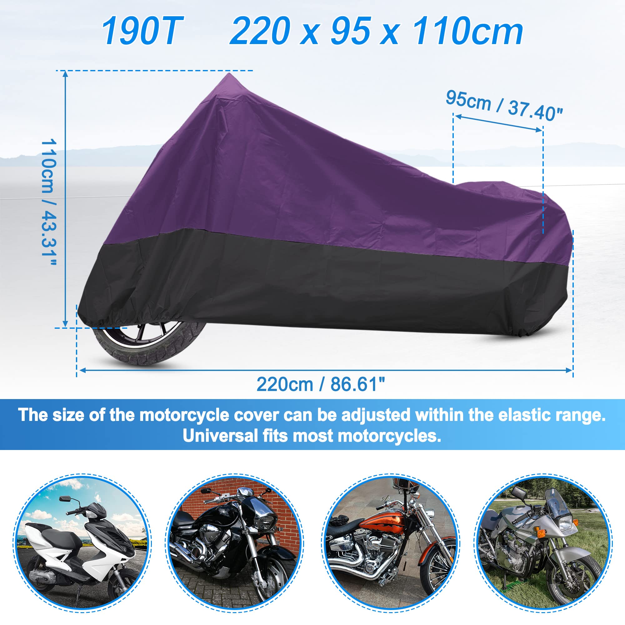 Uxcell Motorcycle Cover Bike All Season Waterproof Dustproof Protective Outdoor Motorbike Rain Cover 190T L Purple Black For Kaw