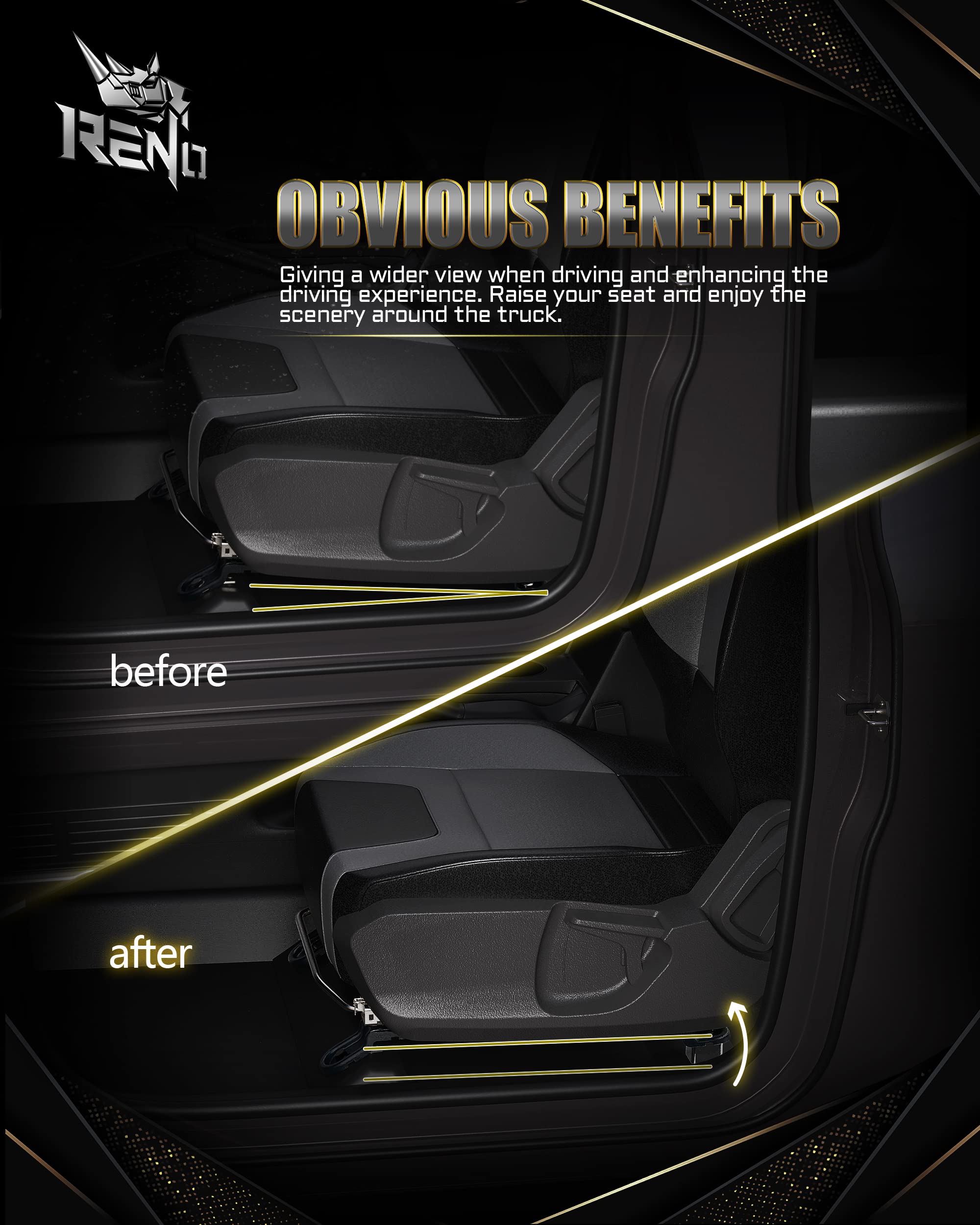 RENO Seat Recline Lift Kit for F150/F250/F350/F450, Alloy Steel, 3/4"-2.25" Lift, Compatible with 2015+ Super Duty Models