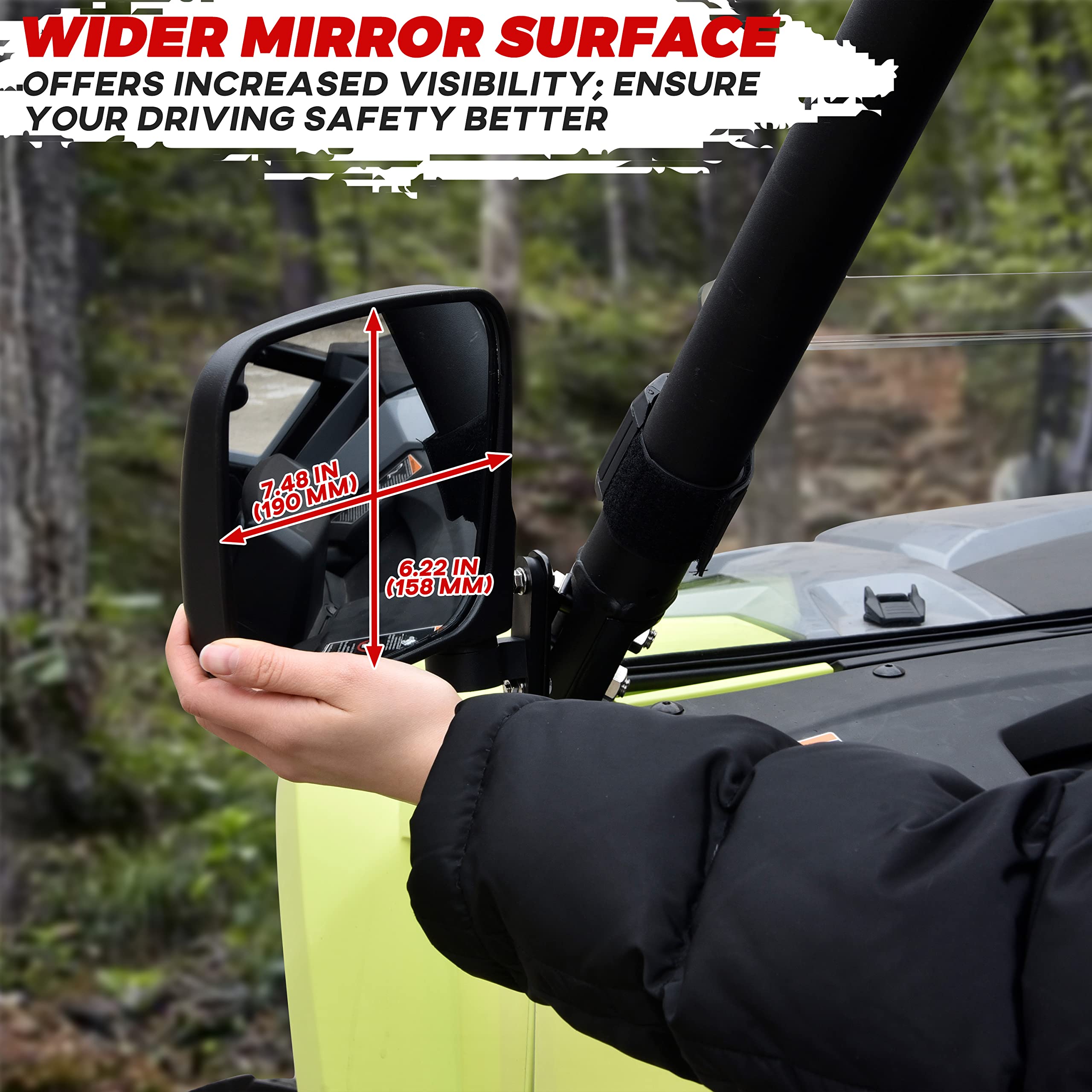 SAUTVS Adjustable Side Mirrors for Yamaha RMAX 1000 & Wolverine RMAX2/RMAX4, Black, Model ZP-YJ-031105-002, 2PCS