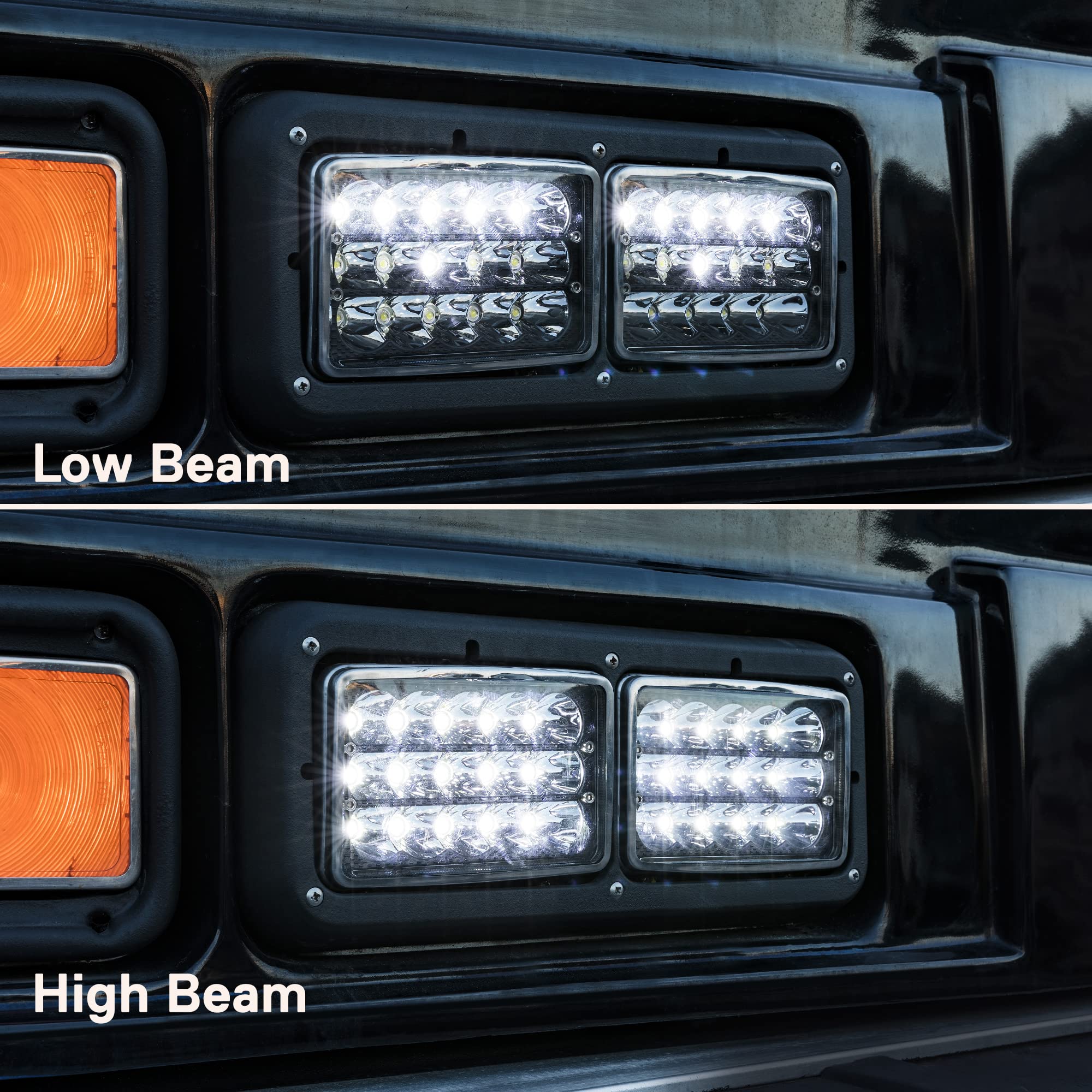 True Mods 4Pc Black 6X4 4X6 Inch Led Headlights 45W H4 High Low Sealed Beam H4652 H4666 H6545 H4651 H4656 For Freightliner Class