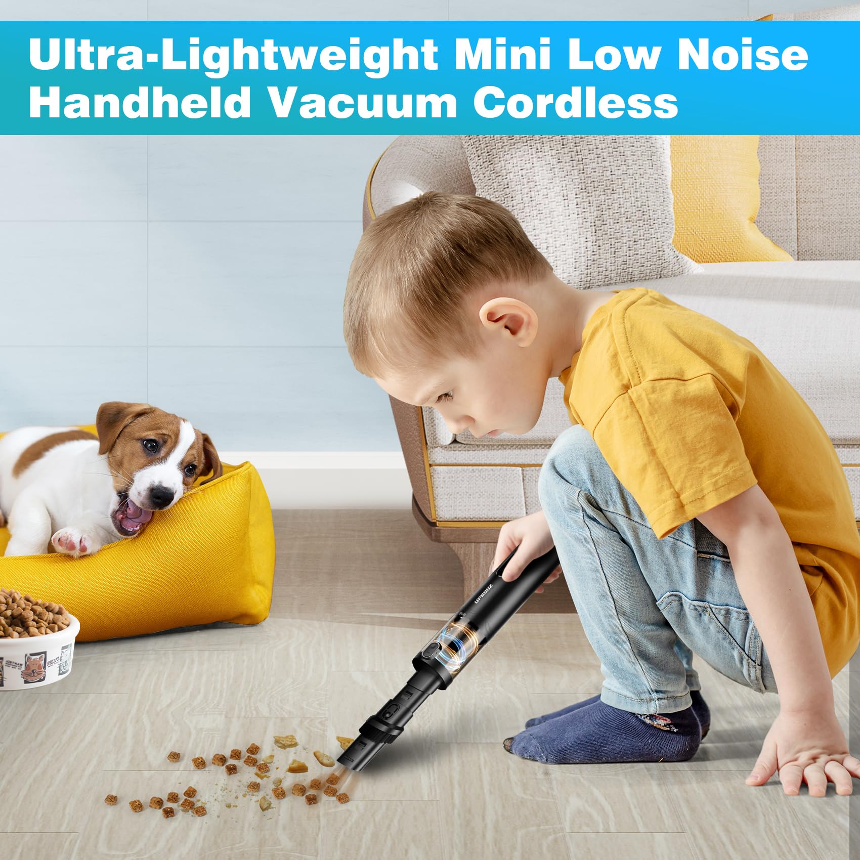 Upbooz Cordless Handheld Vacuum Cleaner, 14000PA Suction, LED Light, Mini, Black, Model VC012 for Car, Home, and Office