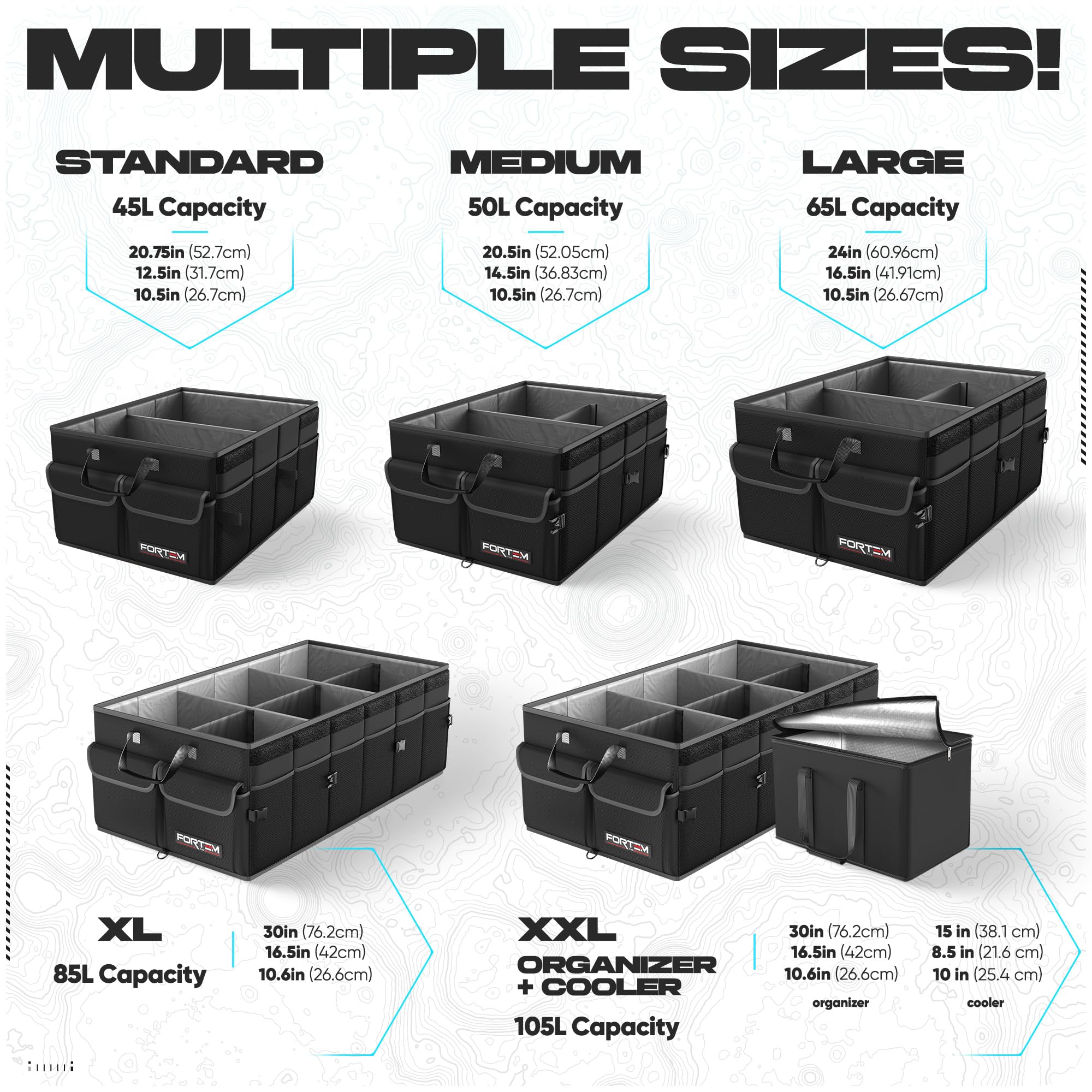 Fortem Car Trunk Organizer, Car Storage Organizer, Collapsible Multi Compartment Car Organizer, Suv Trunk Organizer, Non Slip Bo