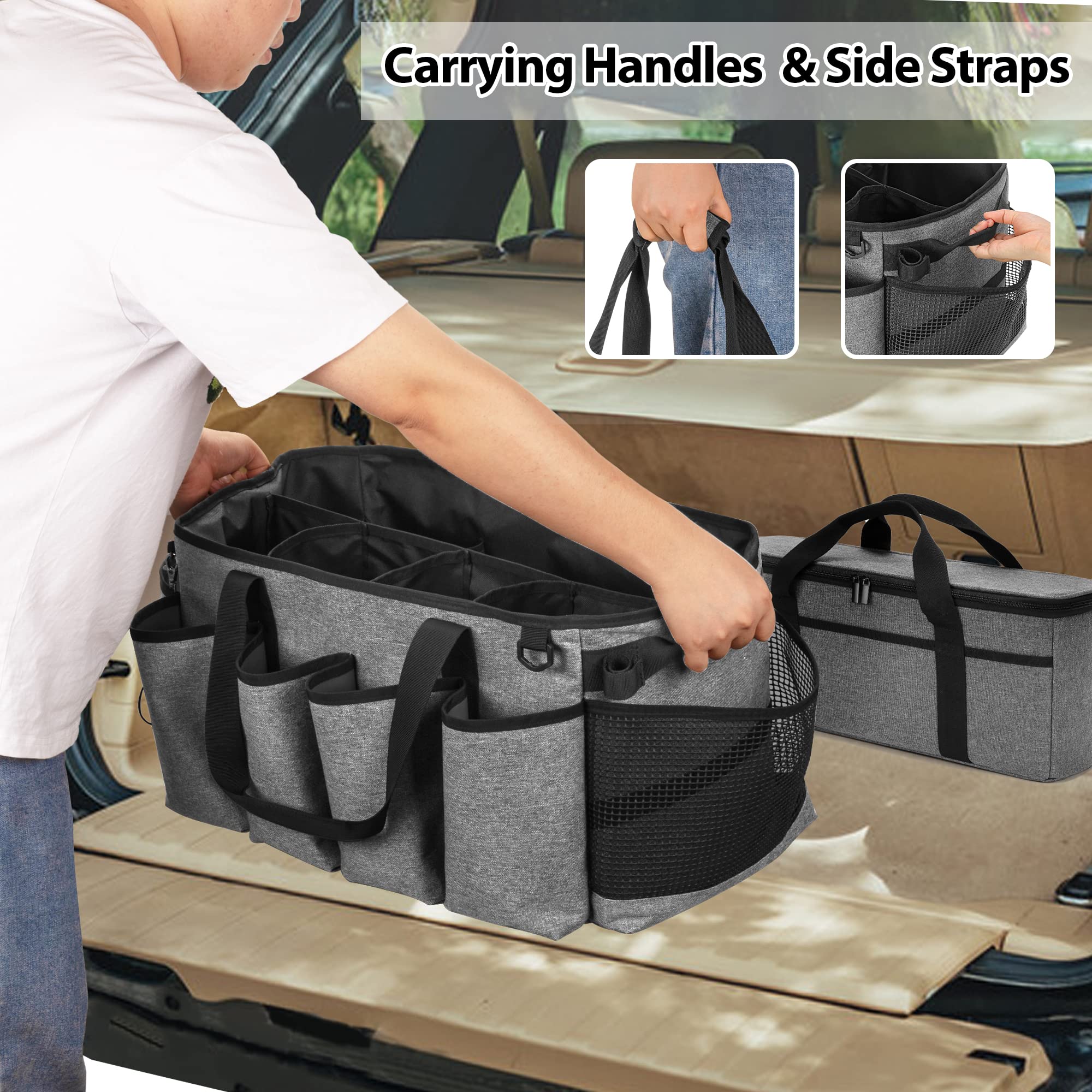 Hodrant Detailing Bag With Polisher Carry Bag, Large Detail Bag Car Care Box For Auto Detailing Supplies, Car Wash Caddy & Trunk Organizer For Buffer Bottle Towel & Cleaning Kit, Gray, Patent Design
