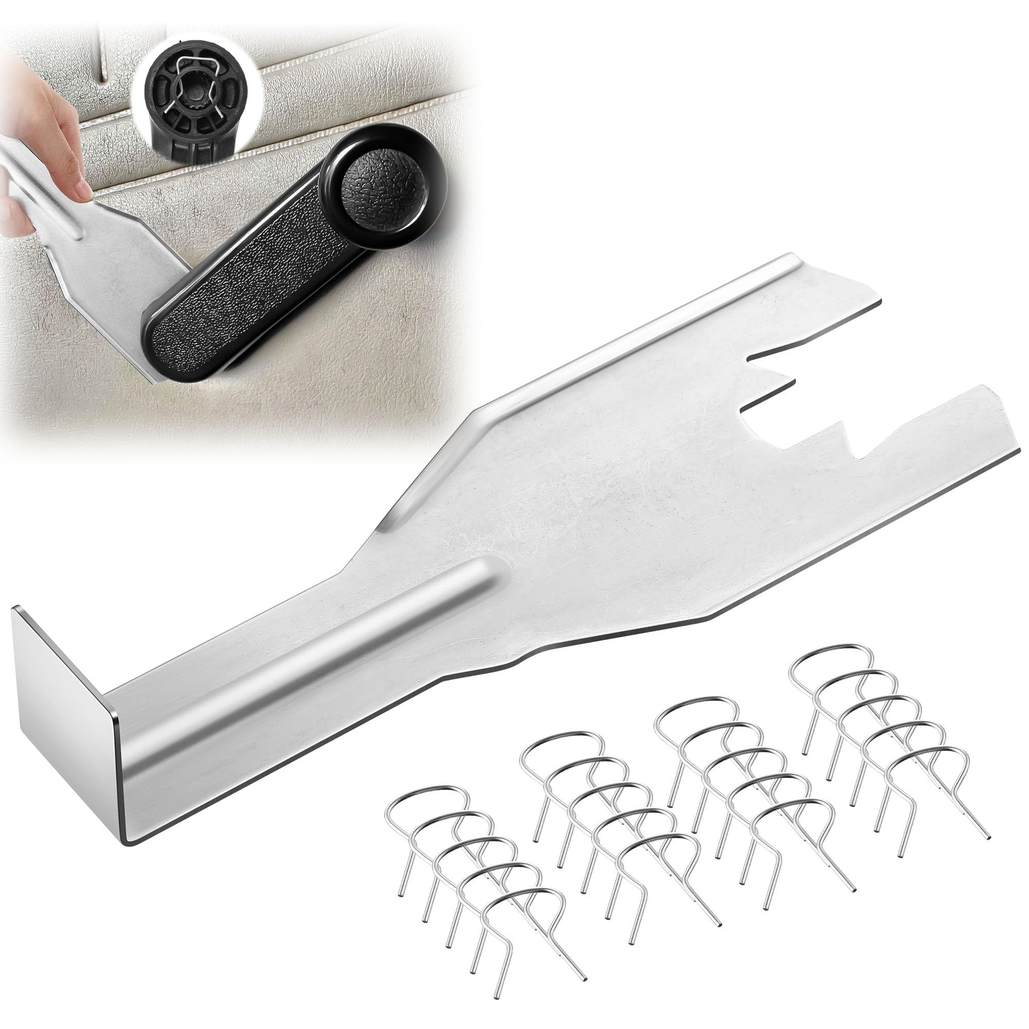 Gulfmew 1 Pcs 76951 Window Handle Removal Tool, 20 Pcs 76980 Car Window Handle Crank Retainer Clip, Car Inside Door Panel Remova