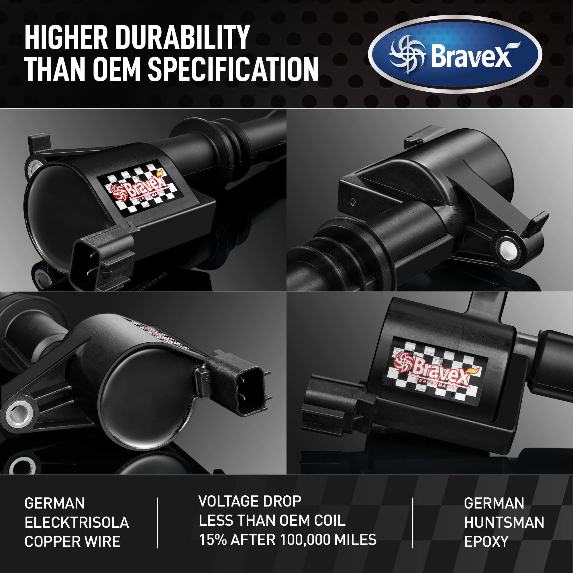 Bravex 8 Pack Straight Boot Ignition Coils 15% More Energy F-150 For Ford Lincoln Mercury V8 V10 4.6L 5.4L 6.8L Compatible With