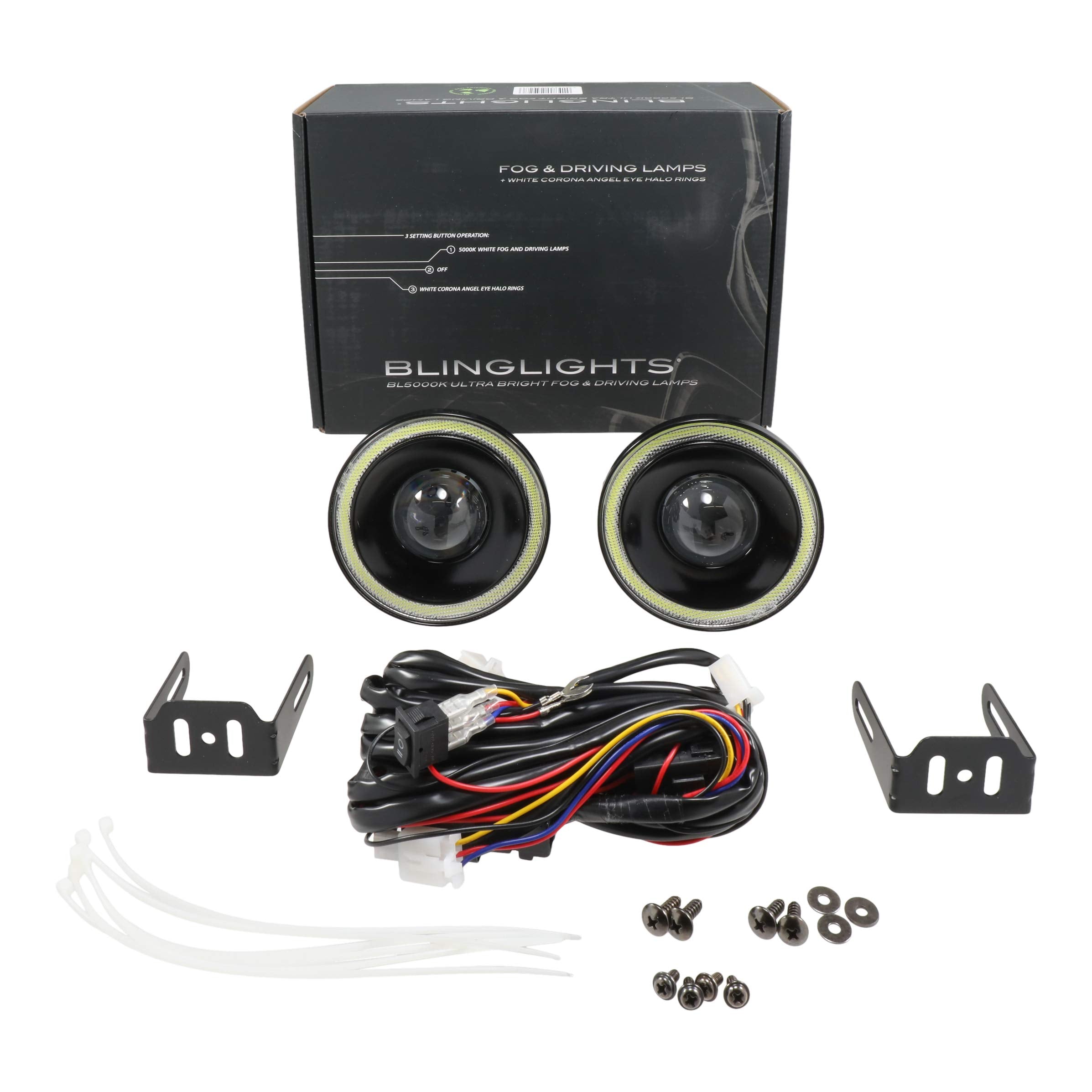 White Led Halo Fog Lamps Driving Light Kit For 1999 2000 Mazda Mx-5 Miata Nb