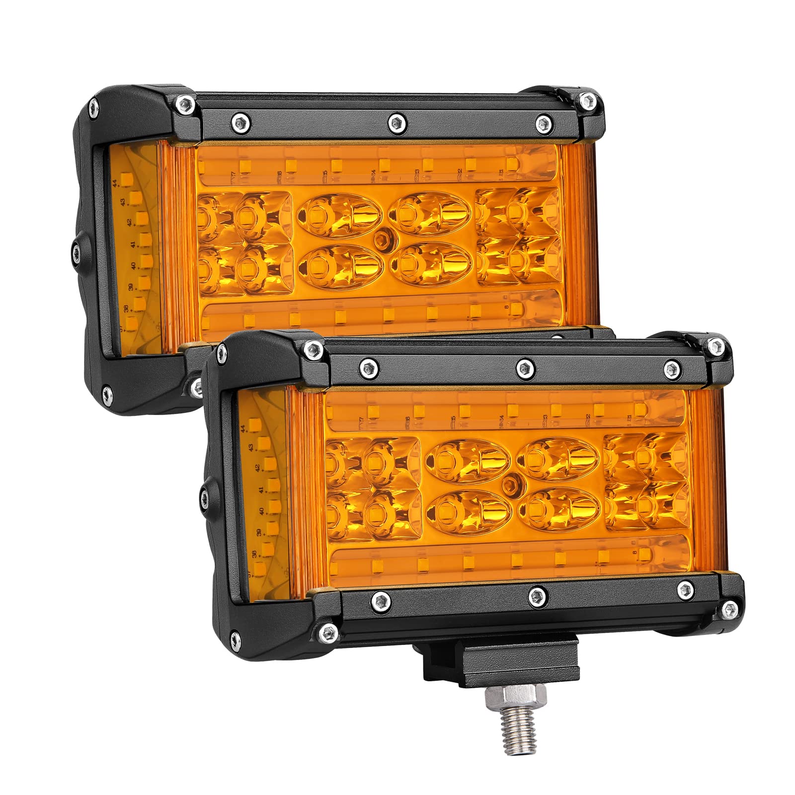 Side Shooter Led Pod Lights, Muto-Beam 2Pcs 5 Inch Quad Row Amber Light Pods Led Fog Lights Off Road Driving Lighting Spot Flood