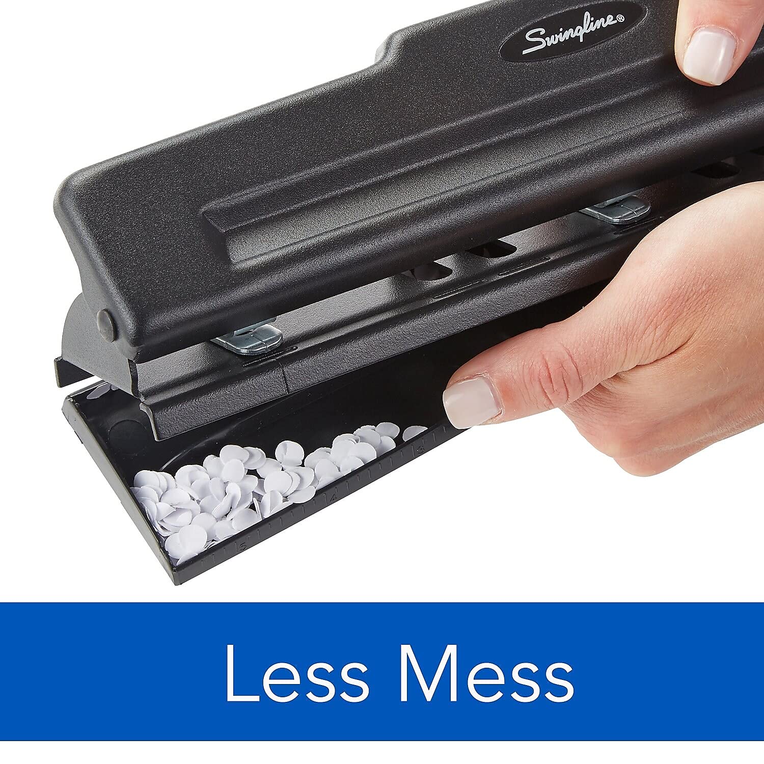 Swingline 10-Sheet Desktop Three-Hole Punch, Adjustable, Metal, Black, Model SWI74015, Small (1-24)