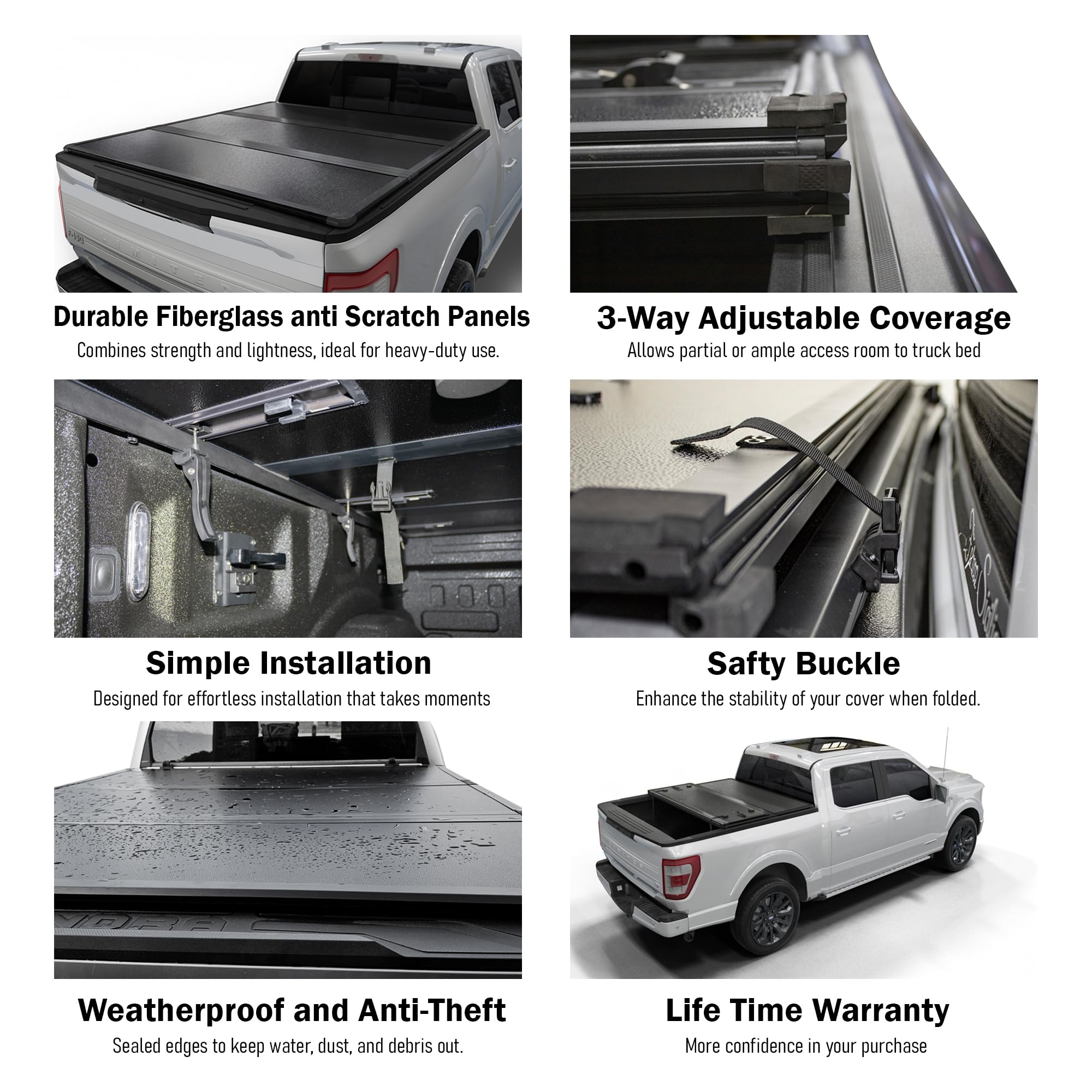 Toptiny Hard Folding Truck Bed Tonneau Cover |HTF012|Fits 2009-2025 Dodge Ram 1500 6' 4'' Bed Without Ram Box (76.3)