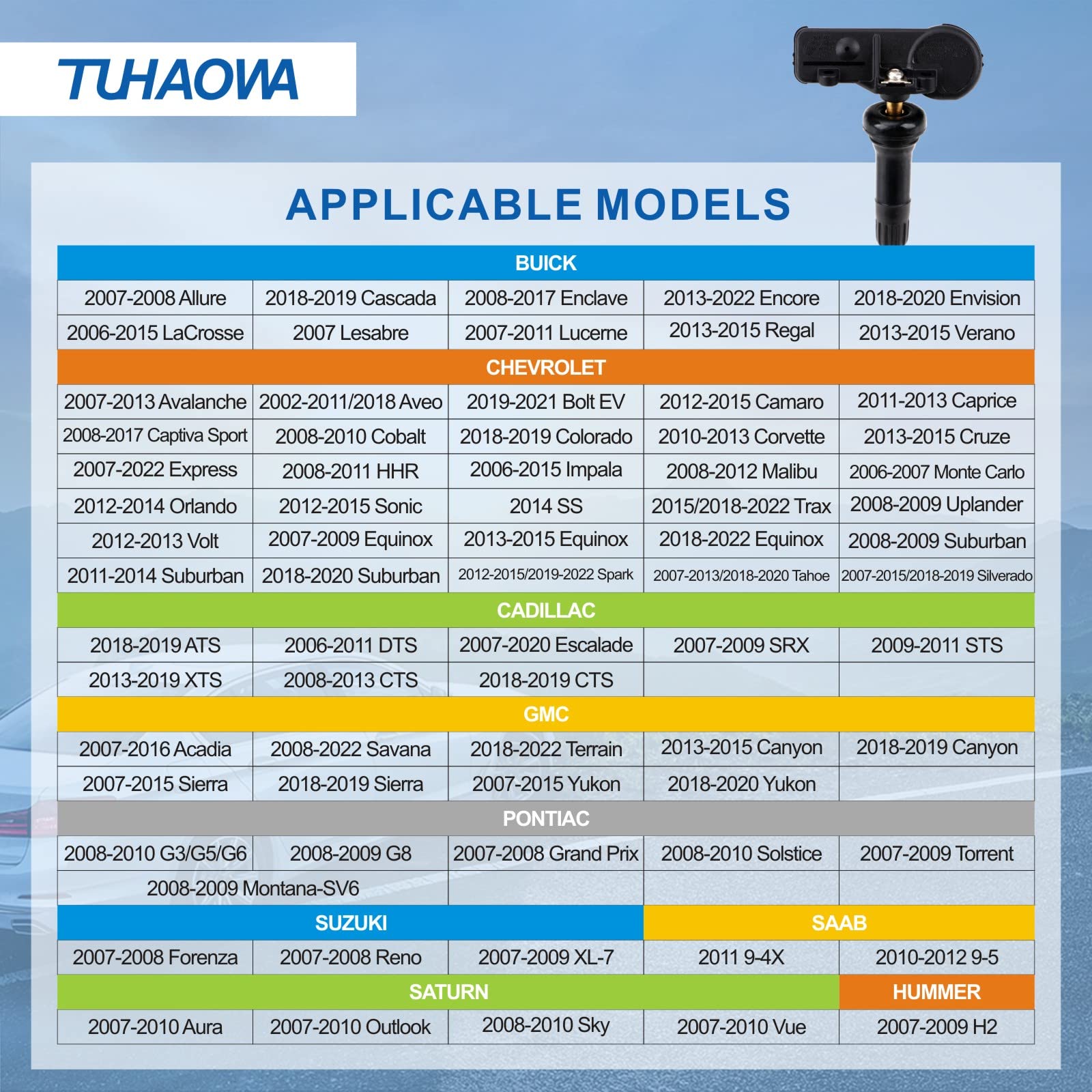 Tuhaowa Tire Pressure Sensor Tpms Compatible With Chevy Buick Gmc Cadillac Pontiac Tire Pressure Monitoring Sensor Pre-Programme