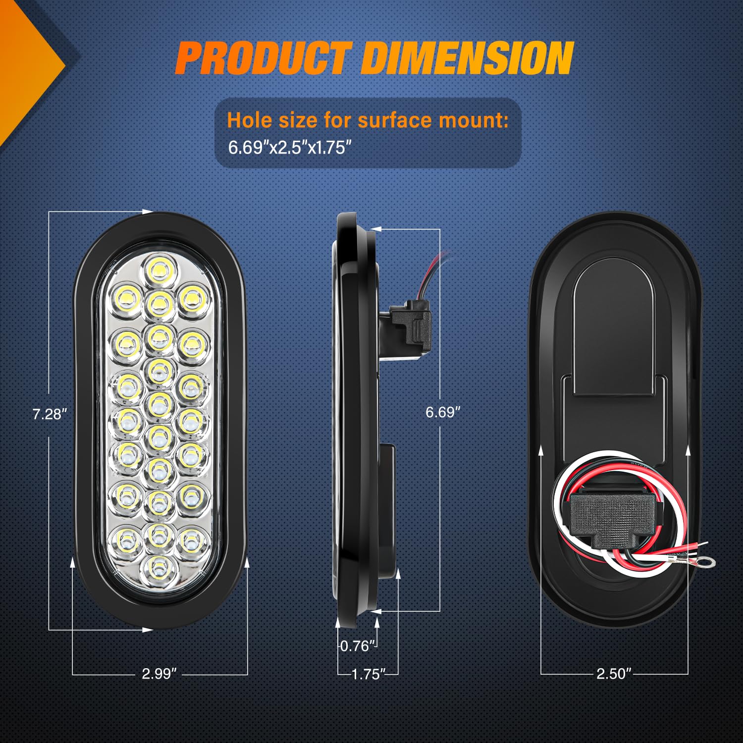 Nilight 6Inch Oval Trailer Tail Light 2Pcs White 24Led Back Up Reverse Lights W/Flush Mount Grommets Plugs Ip67 Waterproof For 1