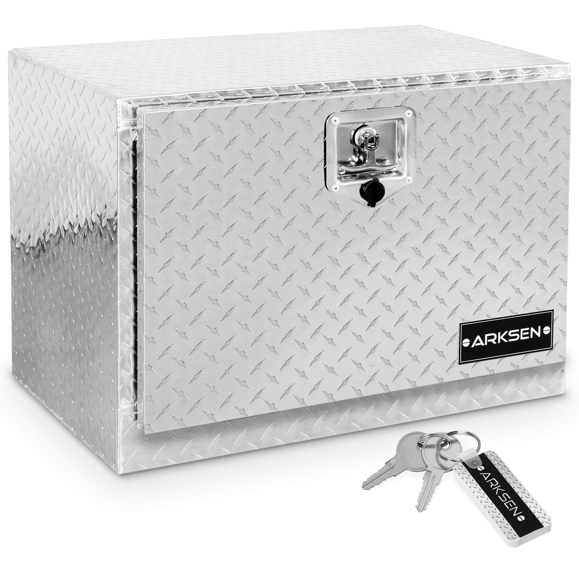 ARKSEN 24 Inch Heavy Duty Aluminum Diamond Plate Tool Underbody Box, Waterproof Square Truck Storage Organizer chest for Pick Up
