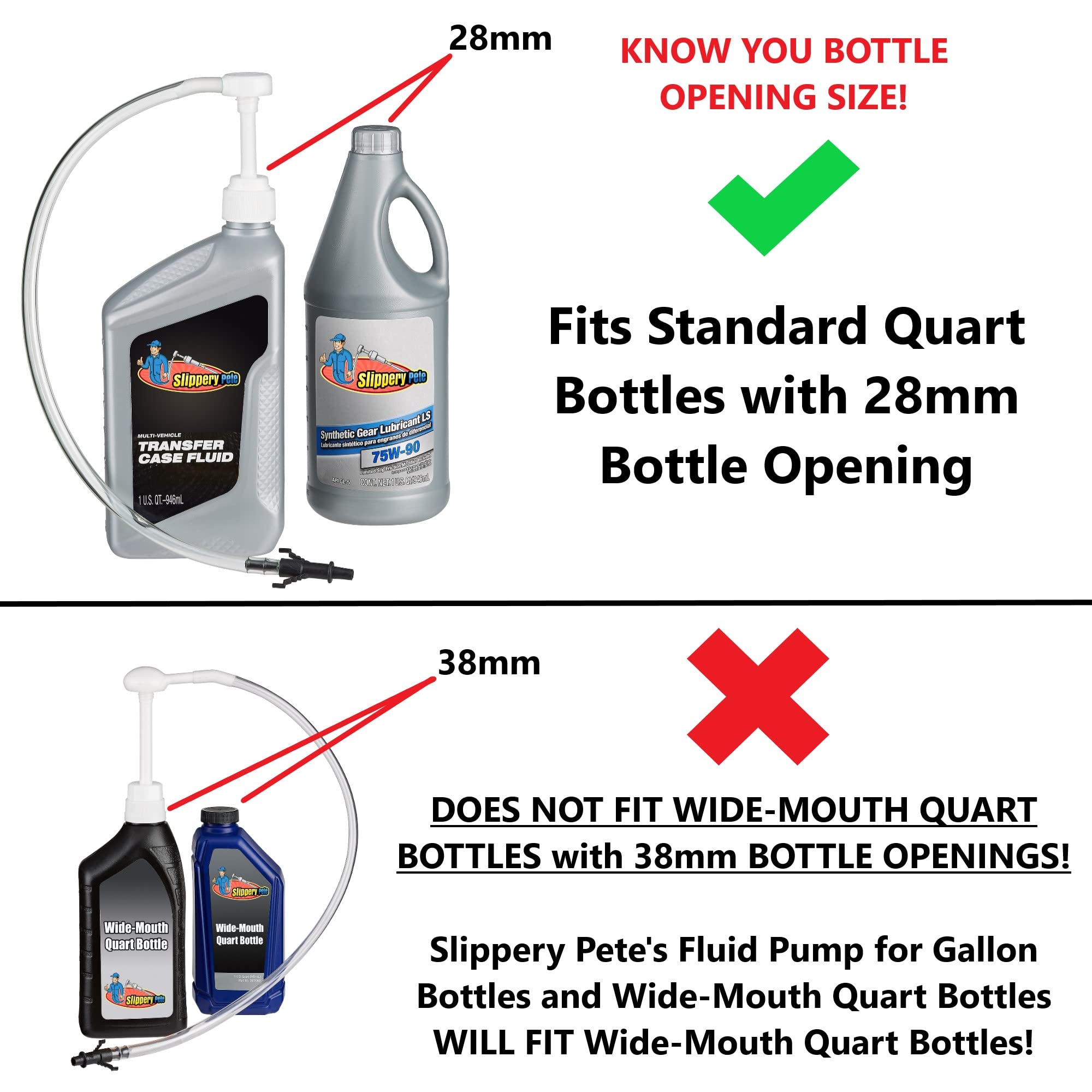 Slippery Pete - Fluid Pump For Standard Quart Bottles - 8Cc Per Pump Stroke And 3Rd Hand Adapter, Transfer Gear Oil, Transmissio